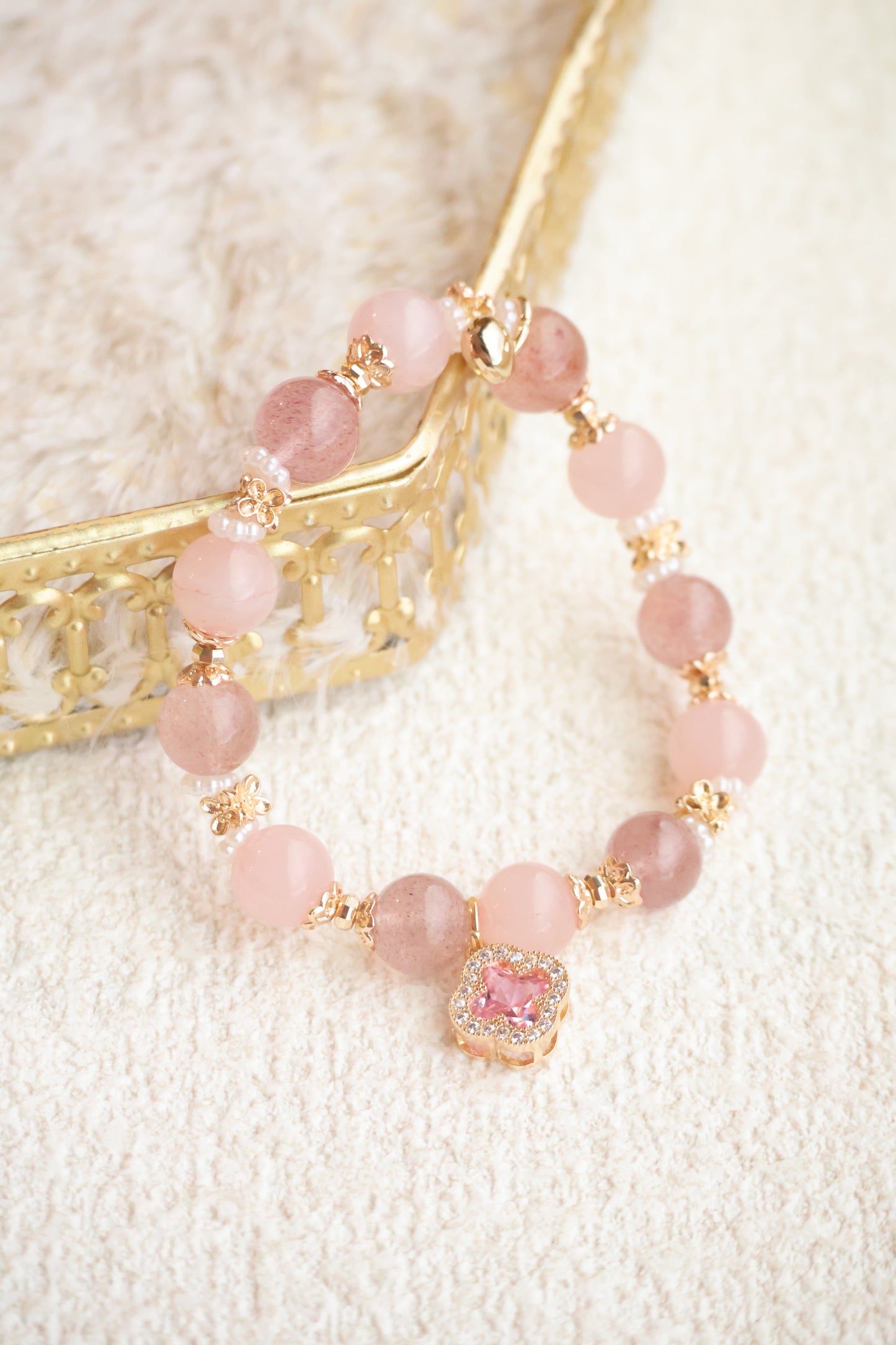 *Instocks* Cordelia Twin with Sparkly Clover Charm Crystal Bracelet (Elastic)