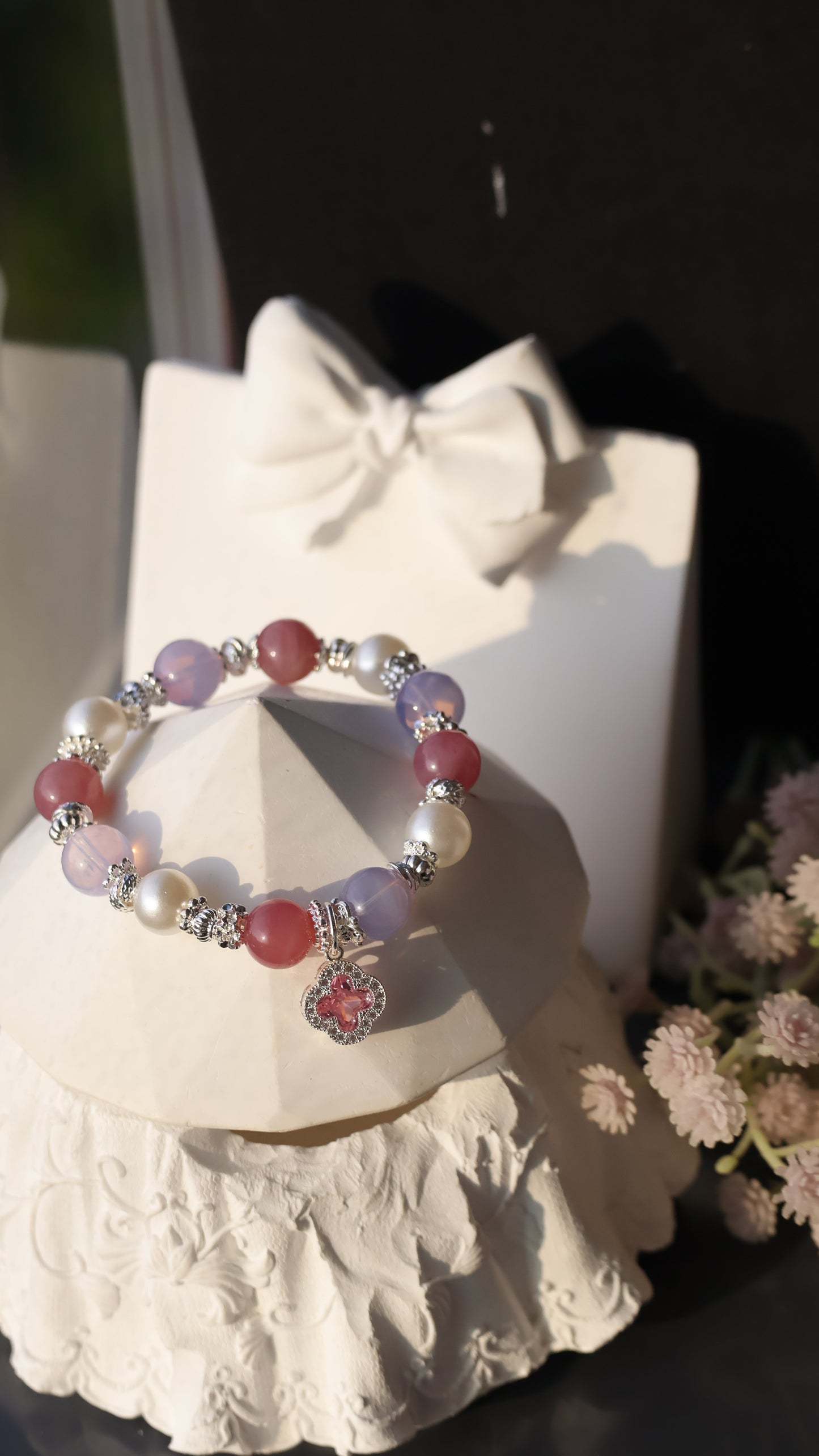 *Instocks* The Original Cordelia - Lavender Moon Quartz & Lavender Rose Quartz Crystal Bracelet (Elastic)