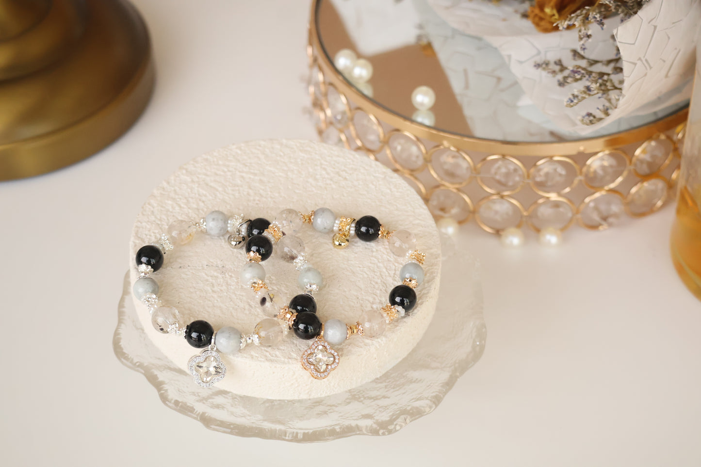 *Instocks* Cordelia Twin with Sparkly Clover Charm Crystal Bracelet (Elastic)