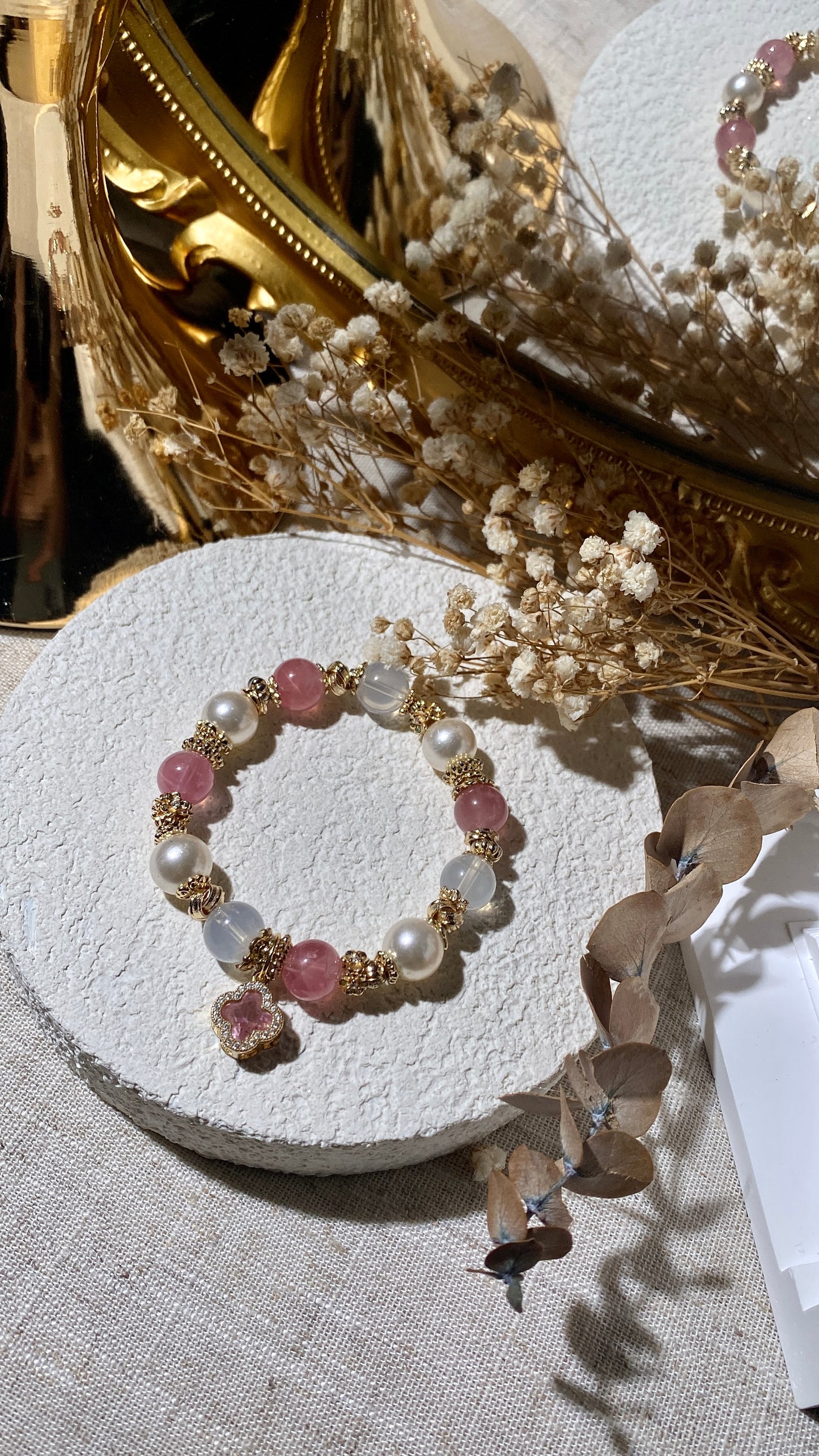 *Instocks* The Original Cordelia - Lavender Moon Quartz & Lavender Rose Quartz Crystal Bracelet (Elastic)