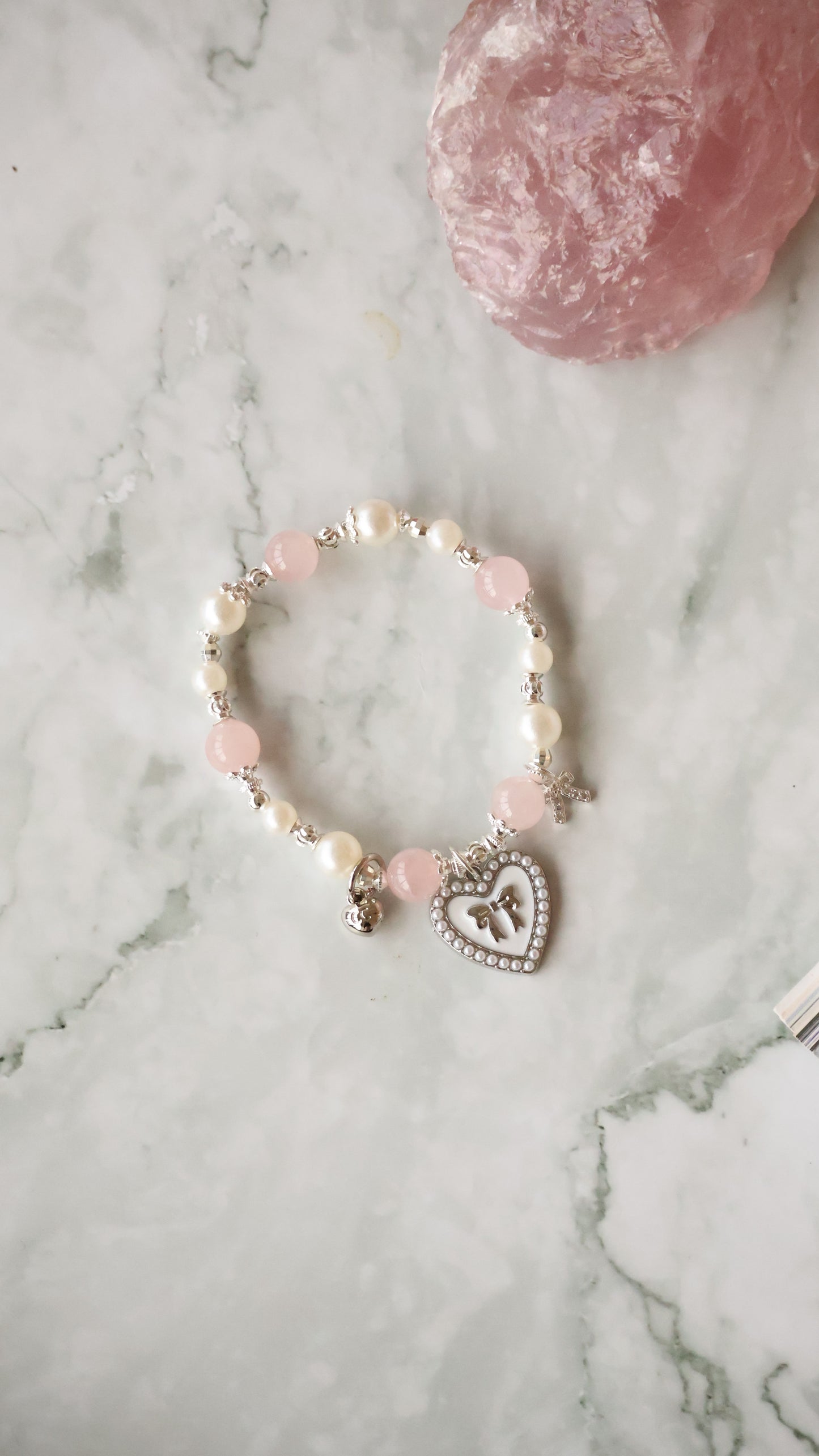 *Instocks* Cherie with Heart & Ribbon Crystal Bracelet (Elastic)
