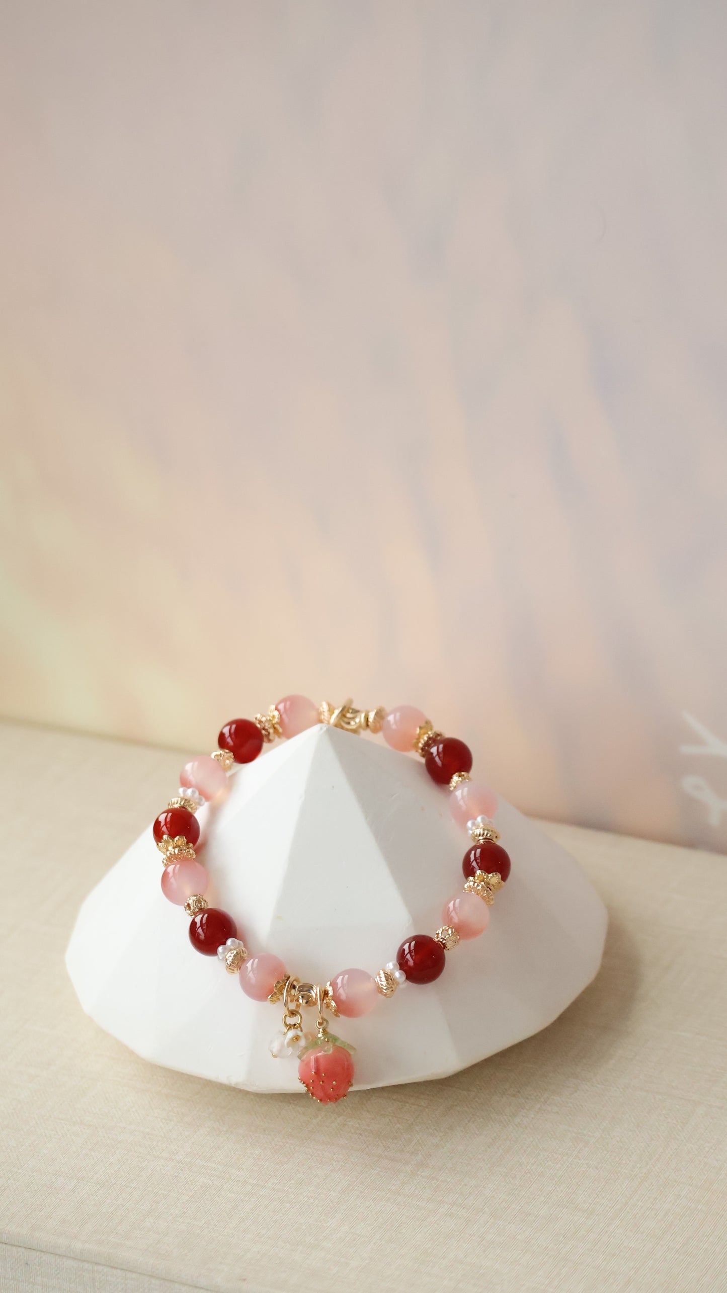 *Backorder* Bloom - Carnelian & Yan Yuan Agate with Bejeweled Strawberry Crystal Bracelet (Elastic)