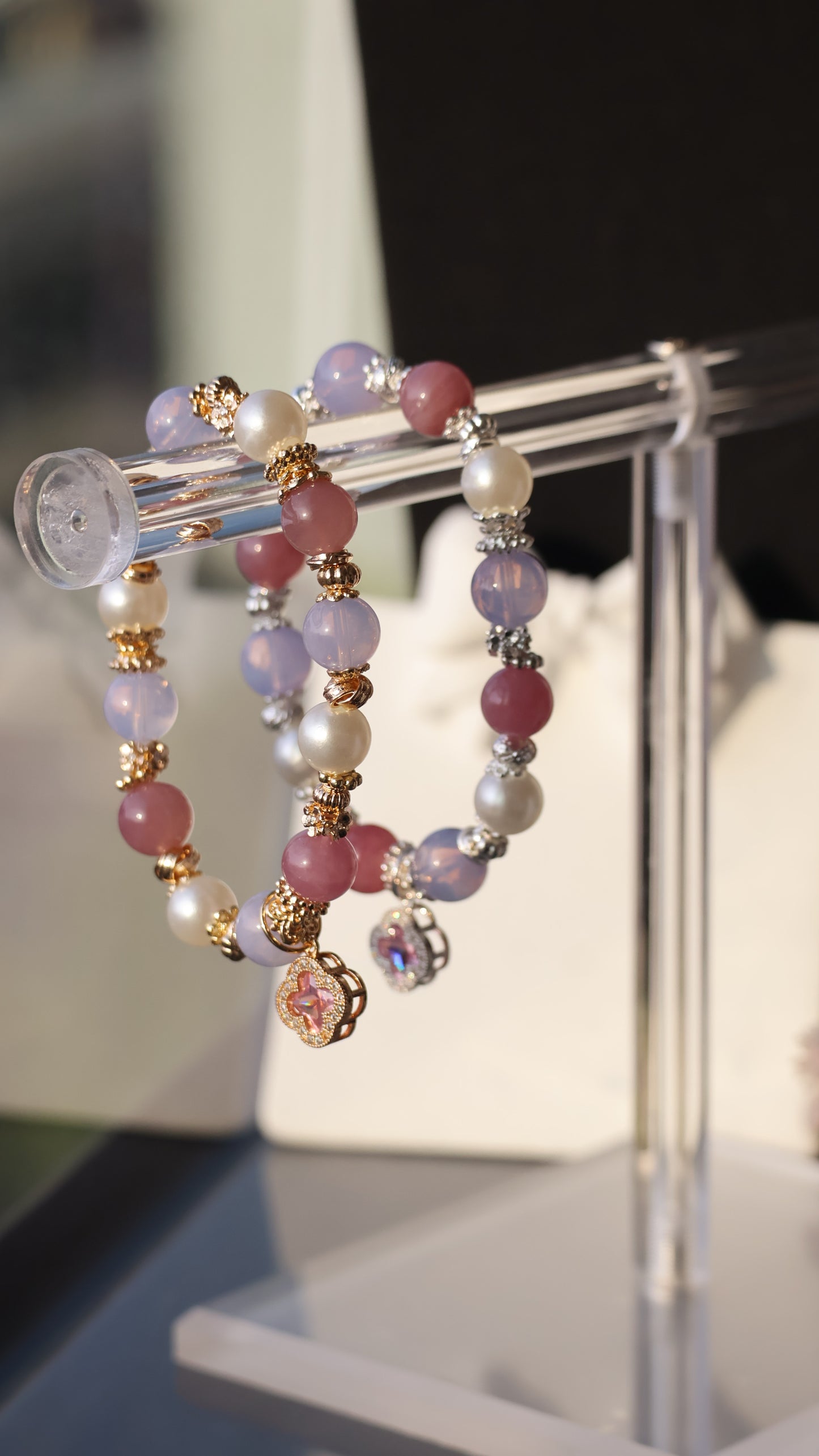 *Instocks* The Original Cordelia - Lavender Moon Quartz & Lavender Rose Quartz Crystal Bracelet (Elastic)