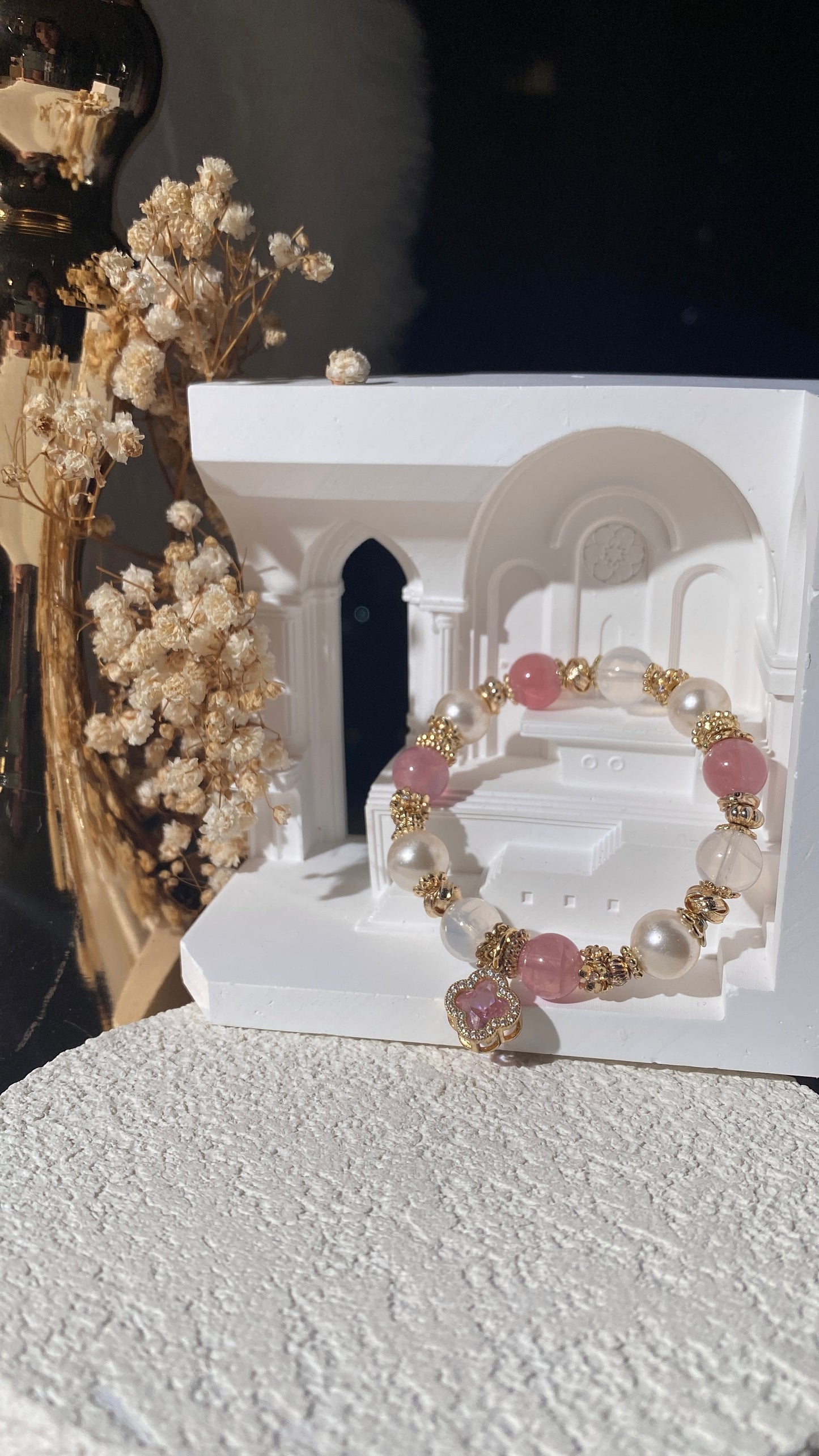 *Instocks* The Original Cordelia - Lavender Moon Quartz & Lavender Rose Quartz Crystal Bracelet (Elastic)