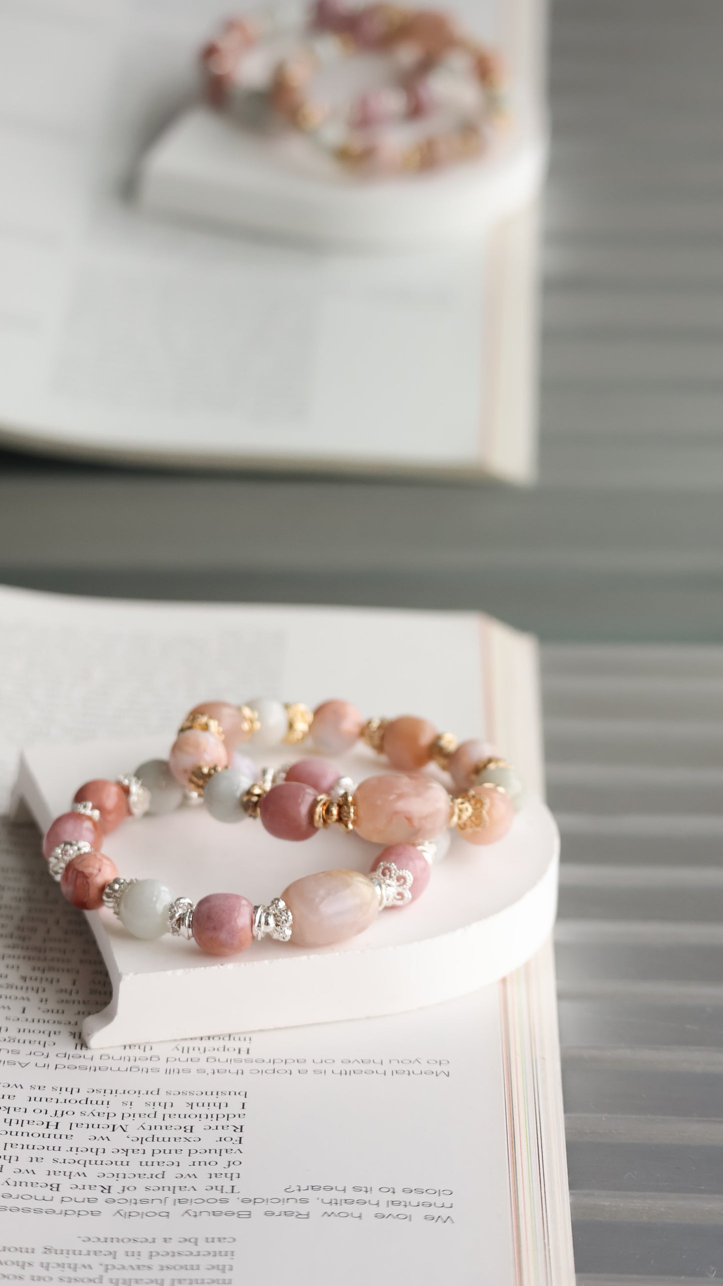 *Instocks* OG Slushie - Flower Agate Barrel Freeform, Light Green Jadeite, Flower Agate & Drum Pastel Yan Yuan Agate Crystal Bracelet (Elastic)