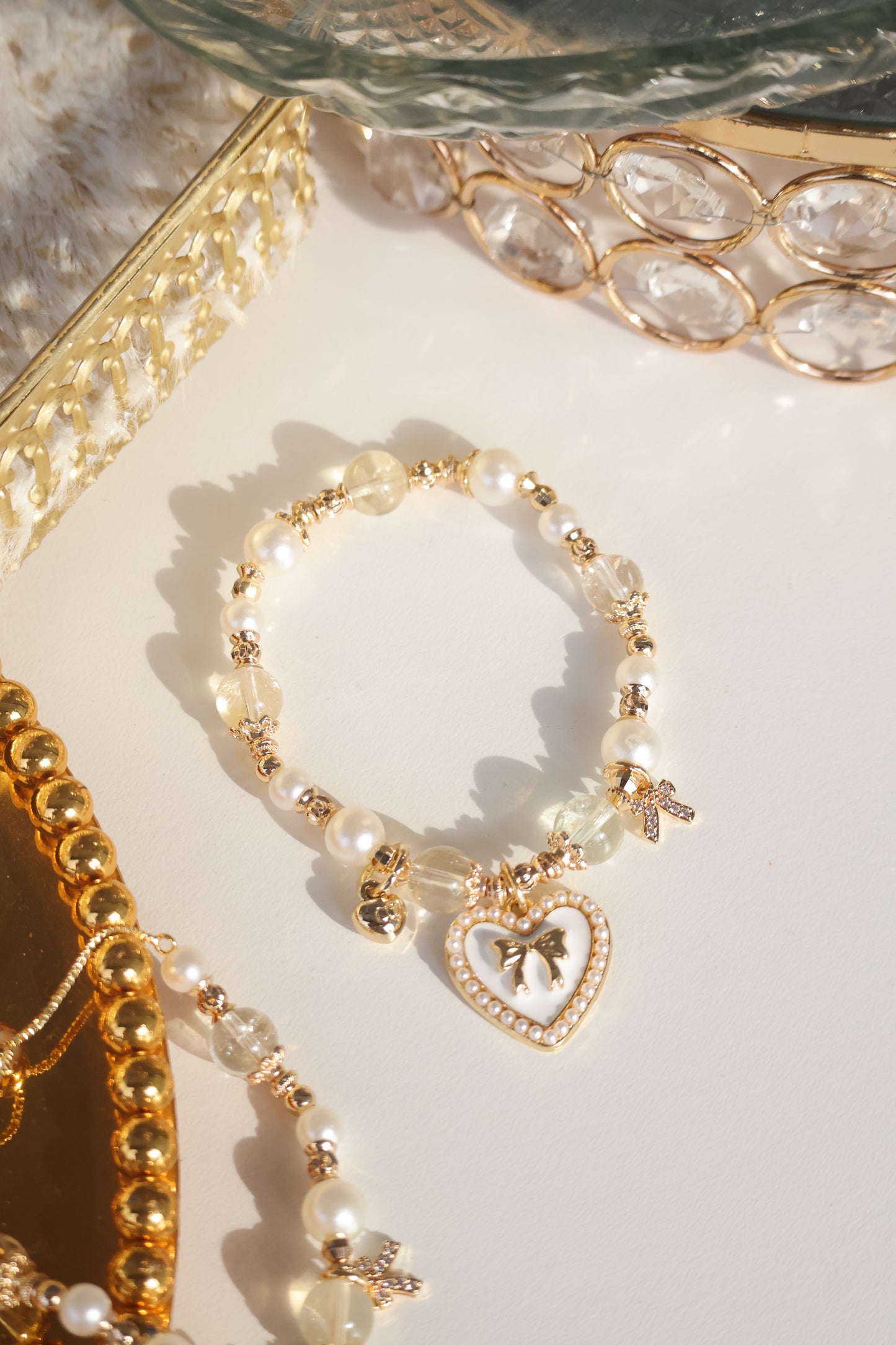 *Instocks* Cherie with Heart & Ribbon Crystal Bracelet (Elastic)