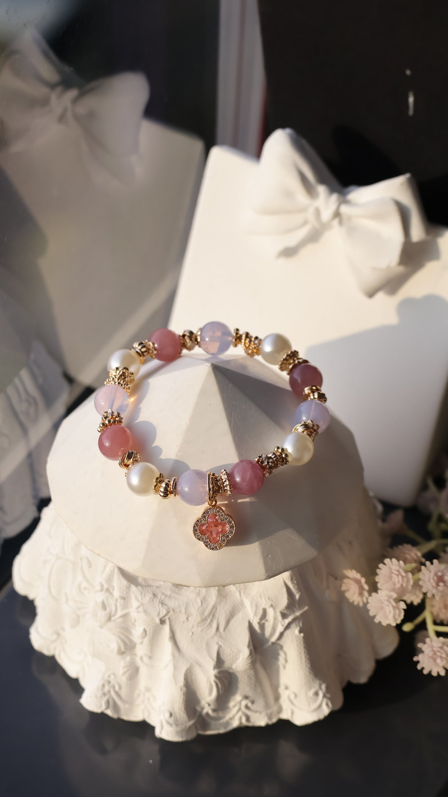 *Instocks* The Original Cordelia - Lavender Moon Quartz & Lavender Rose Quartz Crystal Bracelet (Elastic)