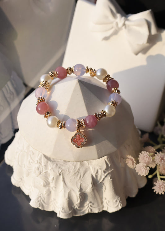*Instocks* The Original Cordelia - Lavender Moon Quartz & Lavender Rose Quartz Crystal Bracelet (Elastic)