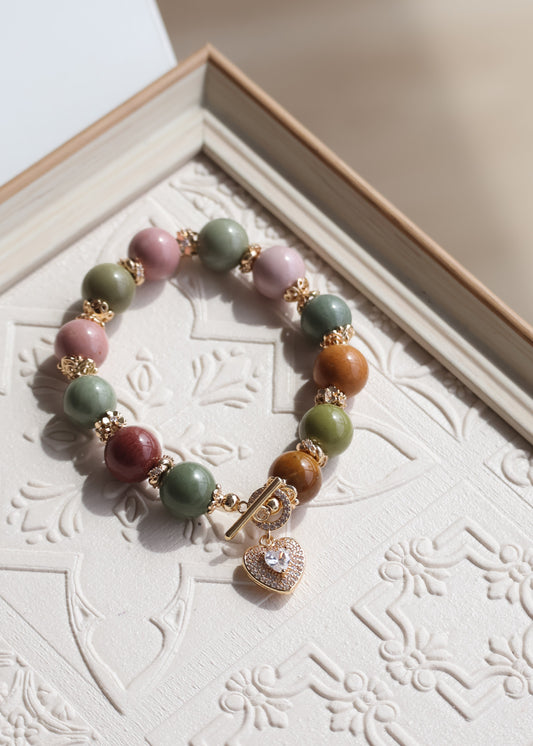 *Instocks* Alashan Agate with Sparkly Heart & OT Clasp Crystal Bracelet (Elastic)