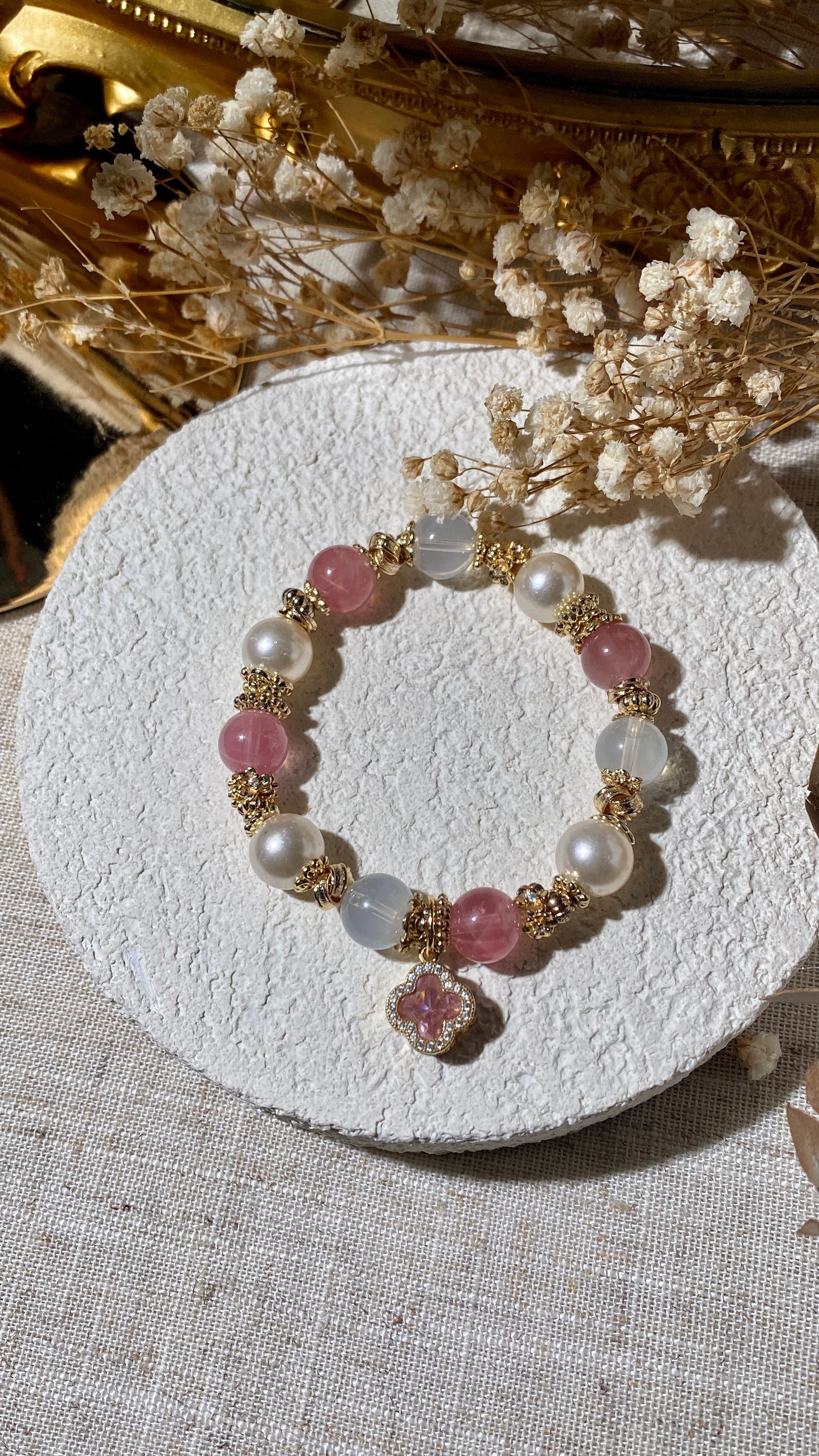 *Instocks* The Original Cordelia - Lavender Moon Quartz & Lavender Rose Quartz Crystal Bracelet (Elastic)