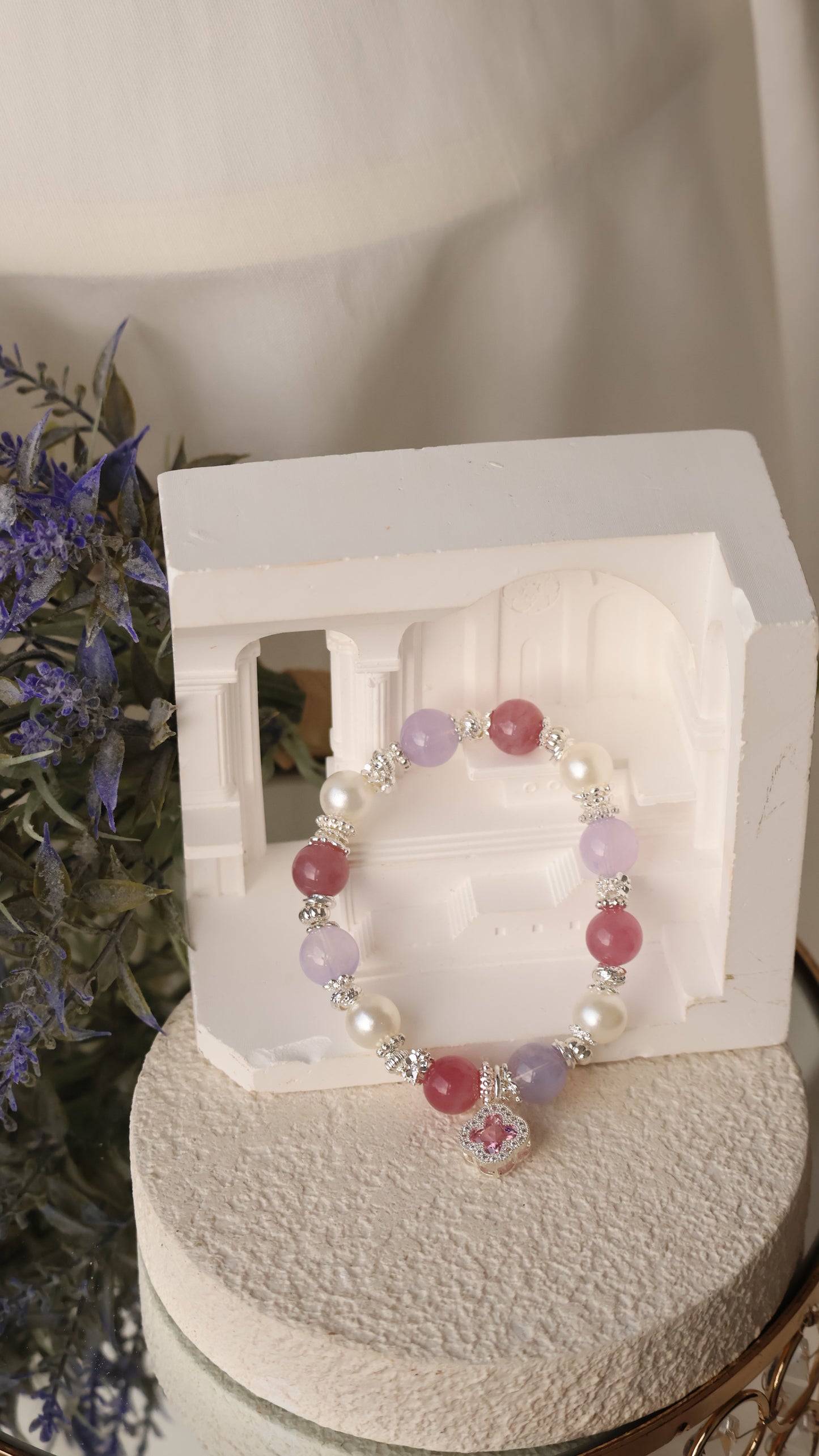 *Instocks* The Original Cordelia - Lavender Moon Quartz & Lavender Rose Quartz Crystal Bracelet (Elastic)