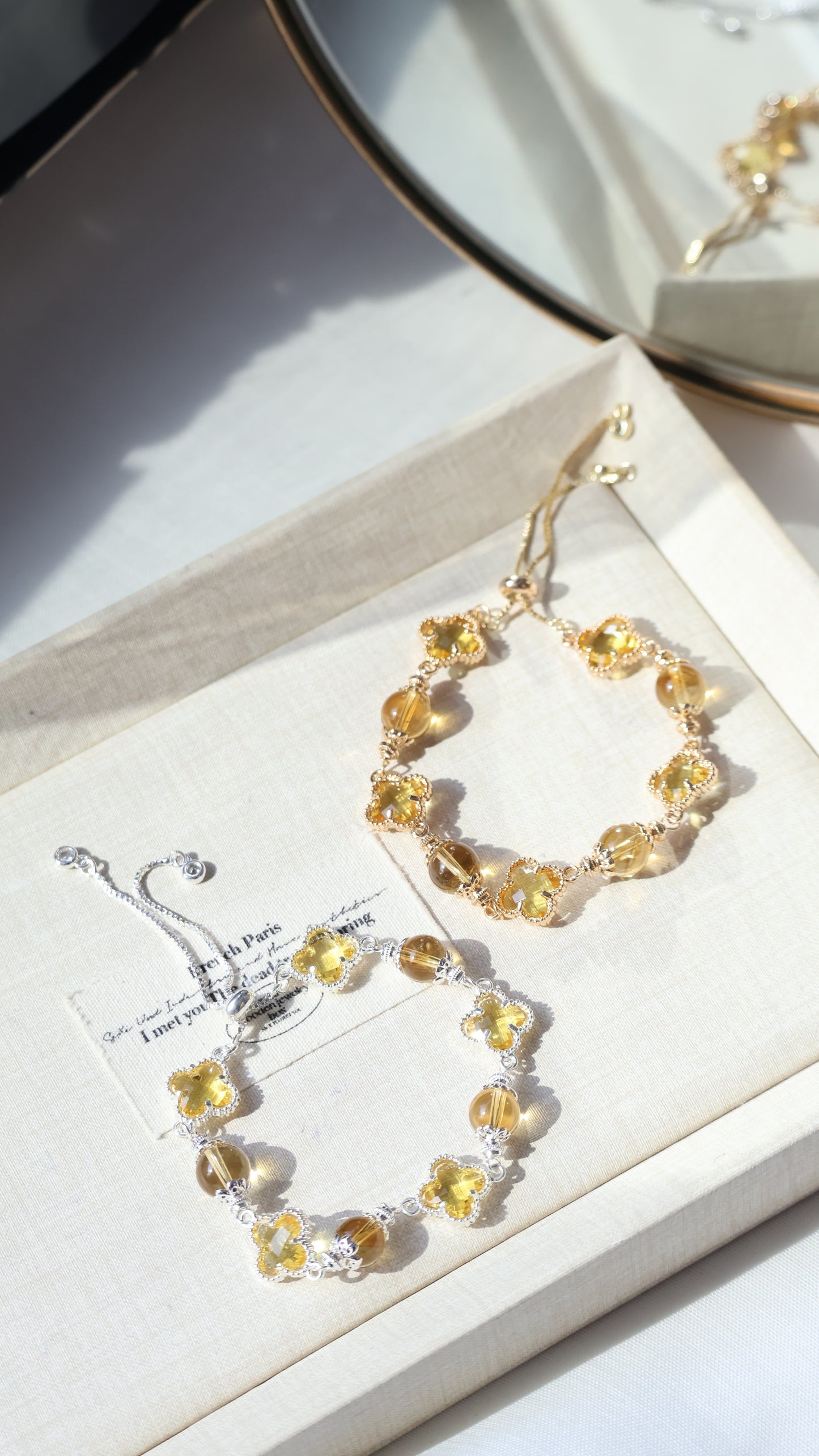 *Backorder* Cloverfull V2 - Rose Quartz/Amethyst/Honey Citrine Crystal Bracelet (Push pull)