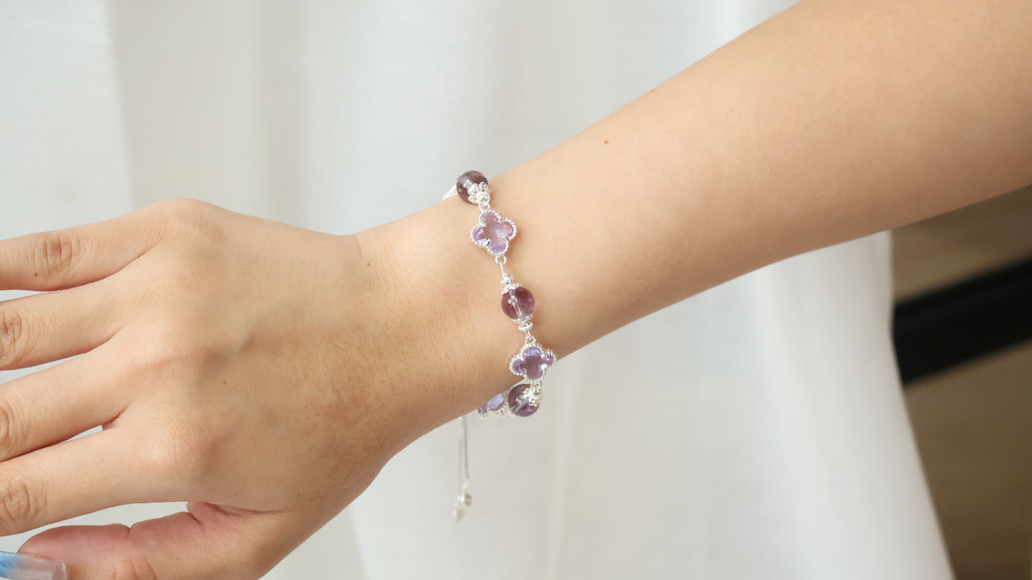*Backorder* Cloverfull V2 - Rose Quartz/Amethyst/Honey Citrine Crystal Bracelet (Push pull)