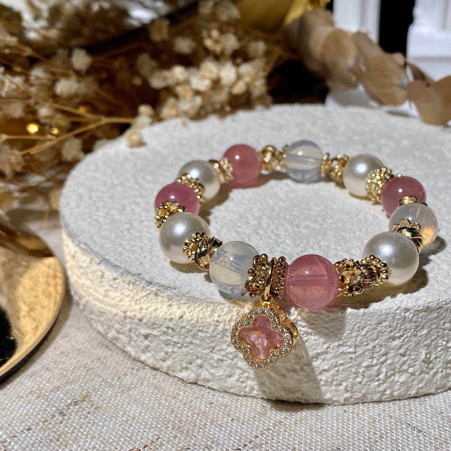 *Instocks* The Original Cordelia - Lavender Moon Quartz & Lavender Rose Quartz Crystal Bracelet (Elastic)