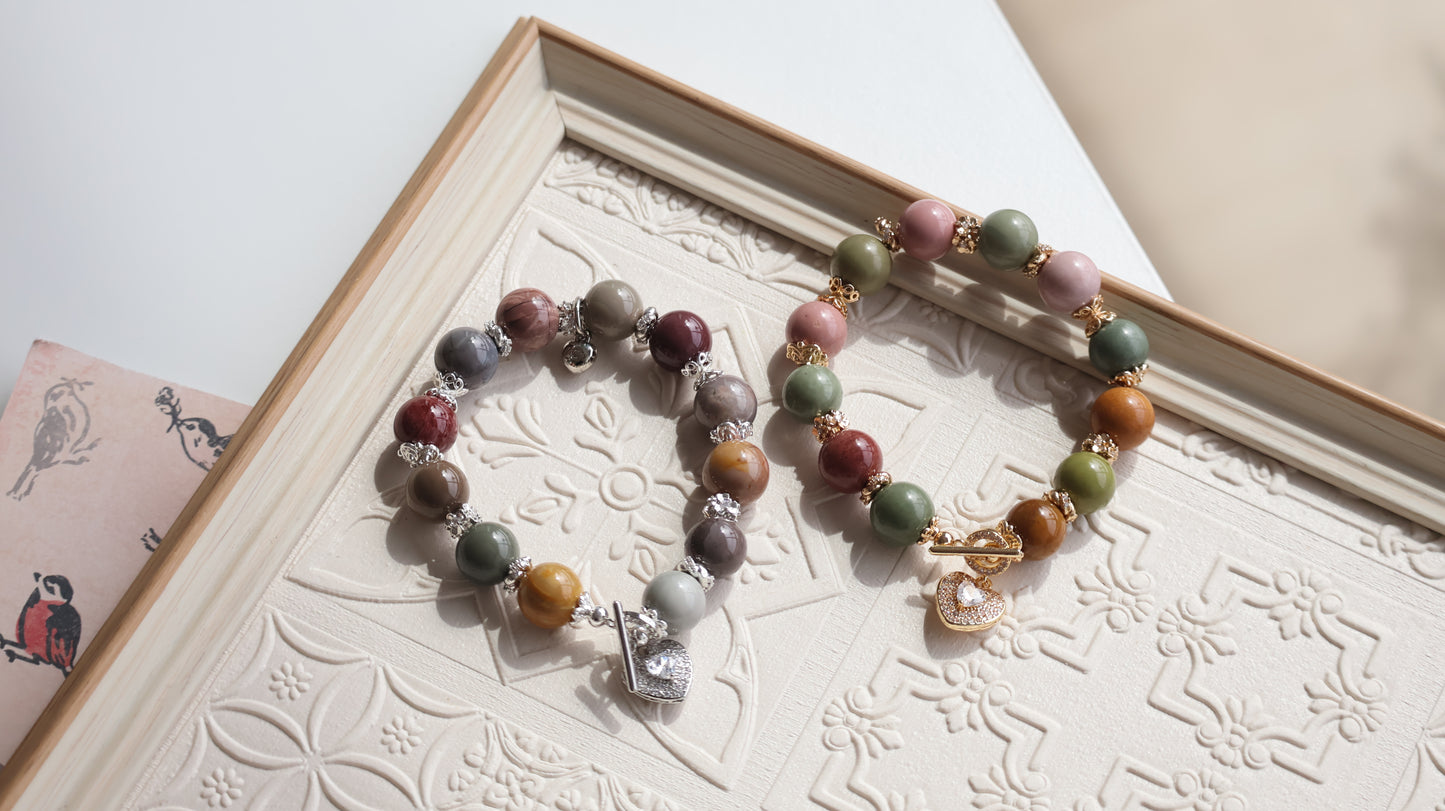 *Instocks* Alashan Agate with Sparkly Heart & OT Clasp Crystal Bracelet (Elastic)