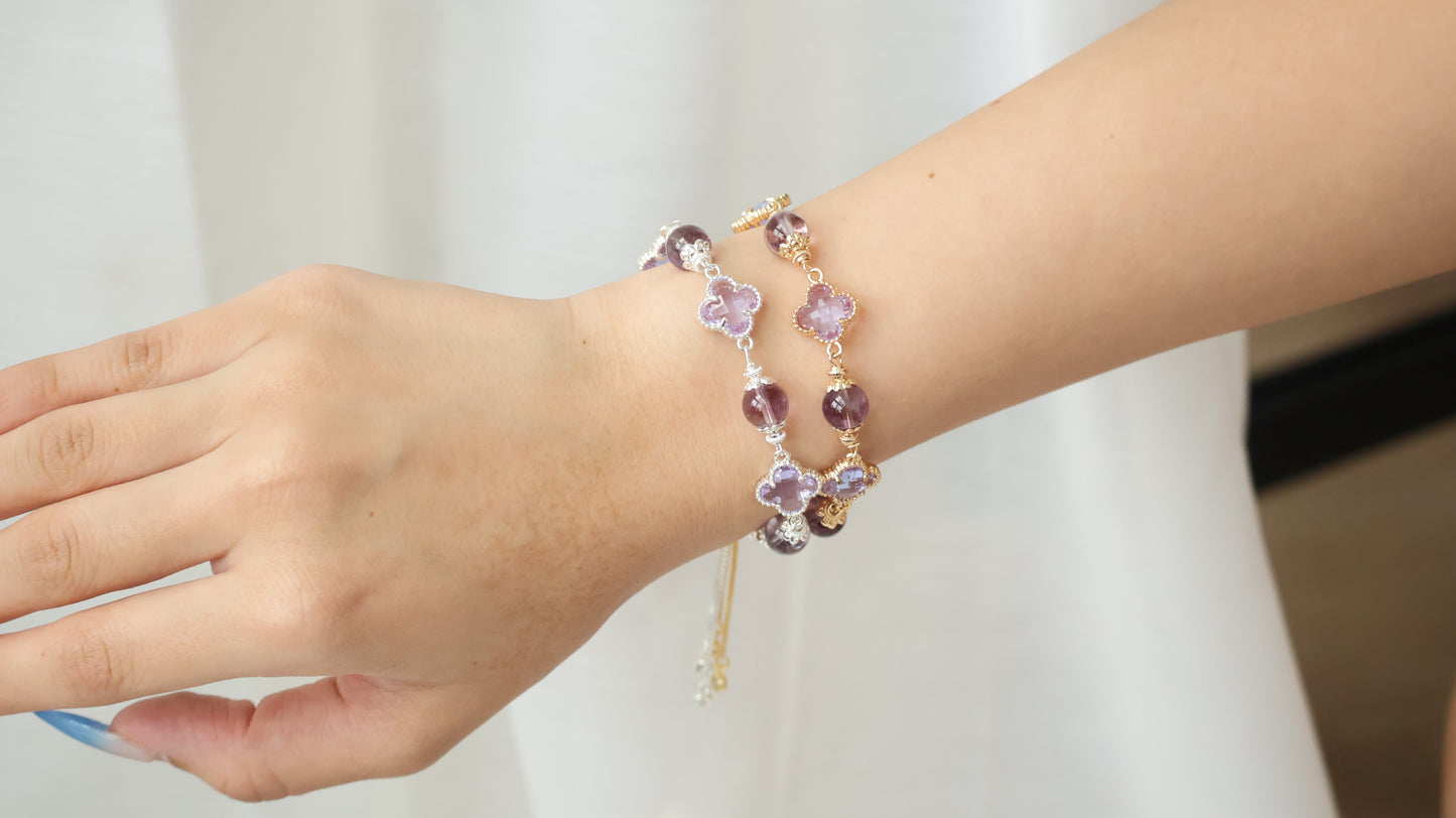 *Backorder* Cloverfull V2 - Rose Quartz/Amethyst/Honey Citrine Crystal Bracelet (Push pull)