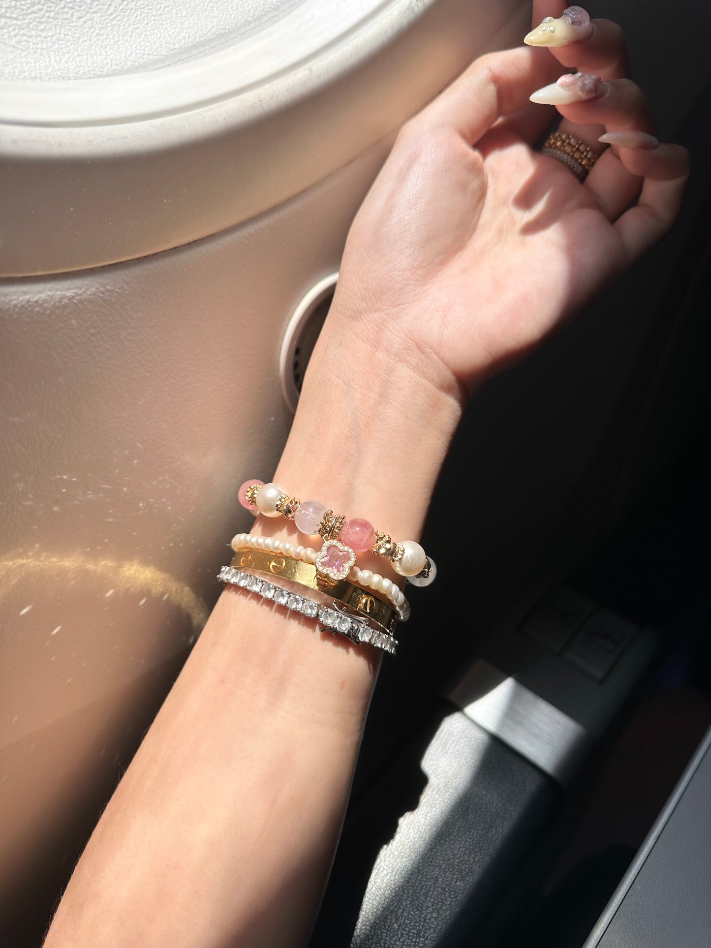 *Instocks* The Original Cordelia - Lavender Moon Quartz & Lavender Rose Quartz Crystal Bracelet (Elastic)