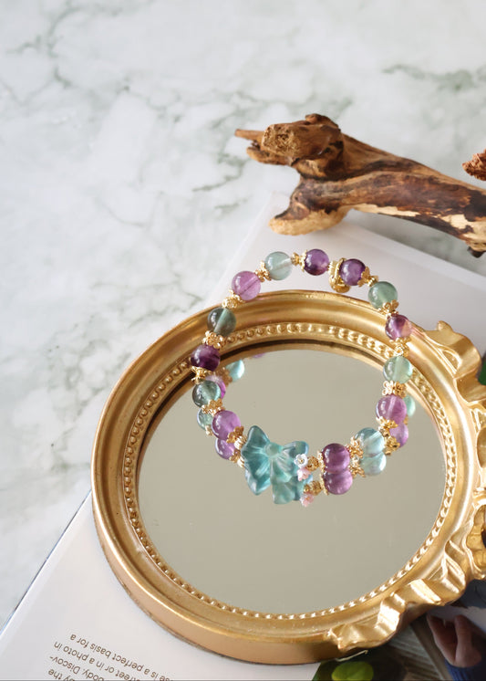 *Instocks* Blue Fluorite & Purple Fluorite with Blue Fluorite Bow Crystal Bracelet (Elastic)