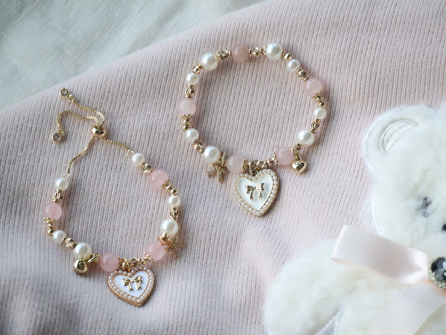 *Instocks* Cherie with Heart & Ribbon Crystal Bracelet (Elastic)