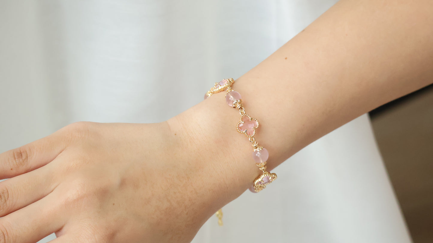 *Backorder* Cloverfull V2 - Rose Quartz/Amethyst/Honey Citrine Crystal Bracelet (Push pull)
