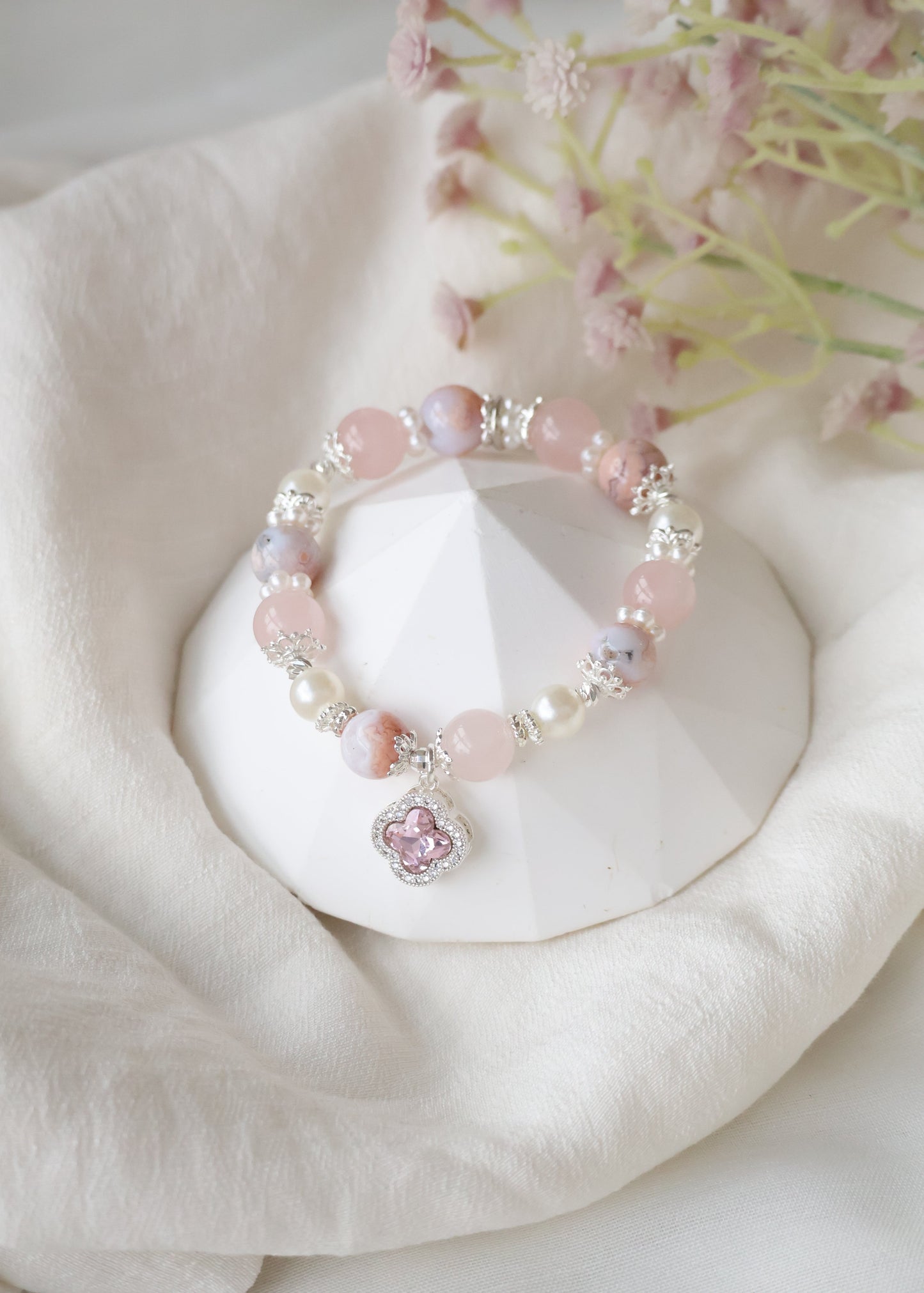 *Instocks* Cordelia Twin with Sparkly Clover Charm Crystal Bracelet (Elastic)
