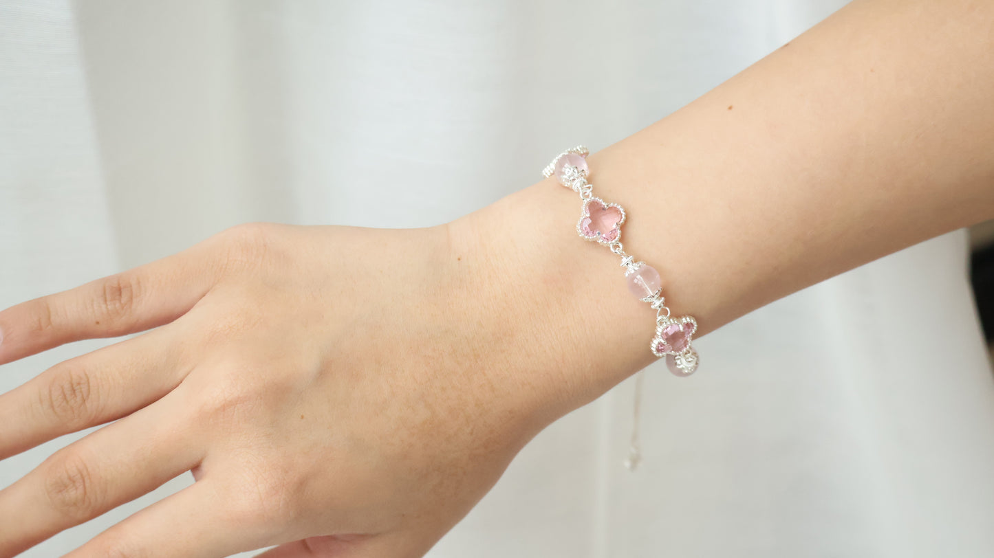 *Backorder* Cloverfull V2 - Rose Quartz/Amethyst/Honey Citrine Crystal Bracelet (Push pull)