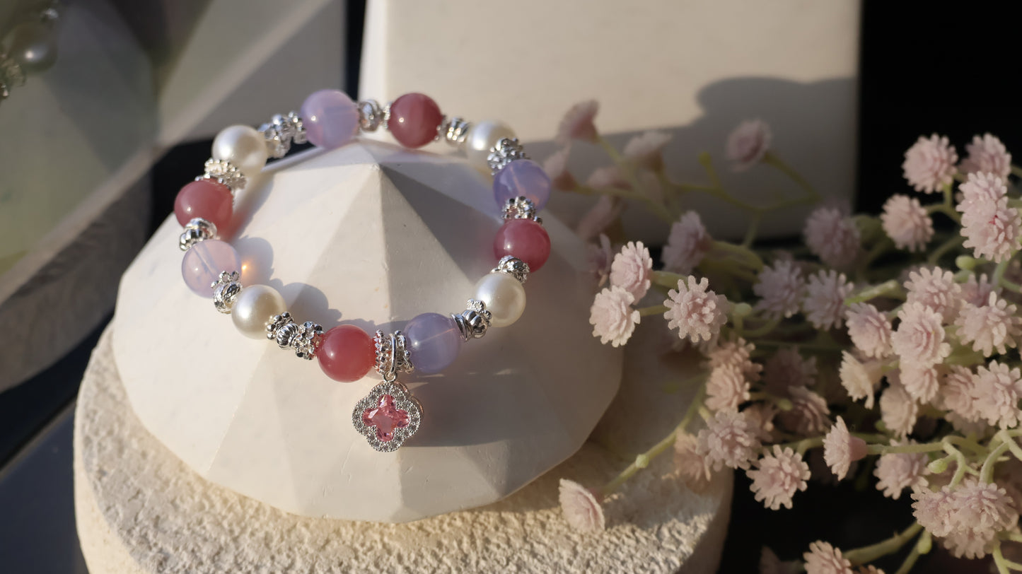*Instocks* The Original Cordelia - Lavender Moon Quartz & Lavender Rose Quartz Crystal Bracelet (Elastic)