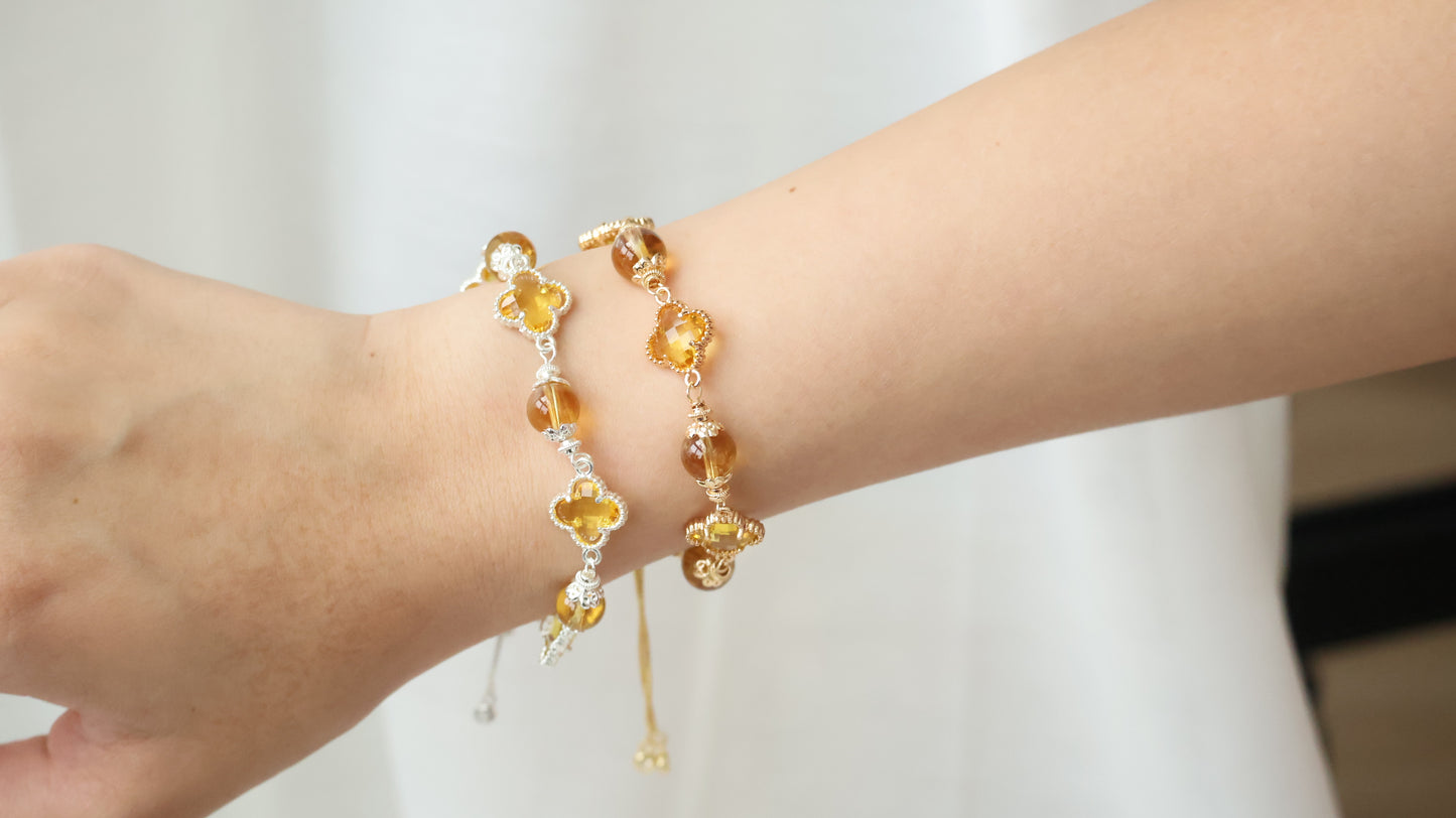 *Backorder* Cloverfull V2 - Rose Quartz/Amethyst/Honey Citrine Crystal Bracelet (Push pull)