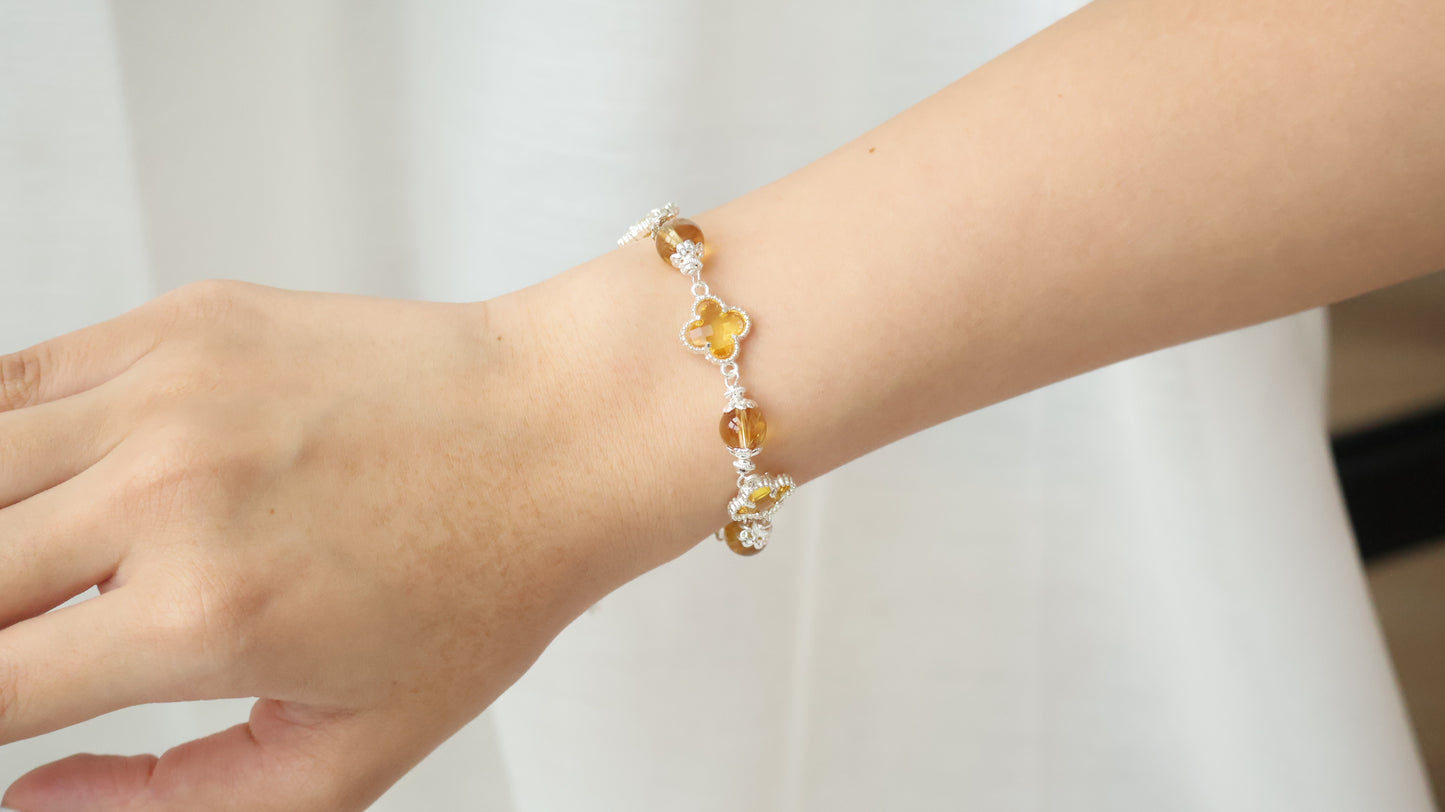*Backorder* Cloverfull V2 - Rose Quartz/Amethyst/Honey Citrine Crystal Bracelet (Push pull)
