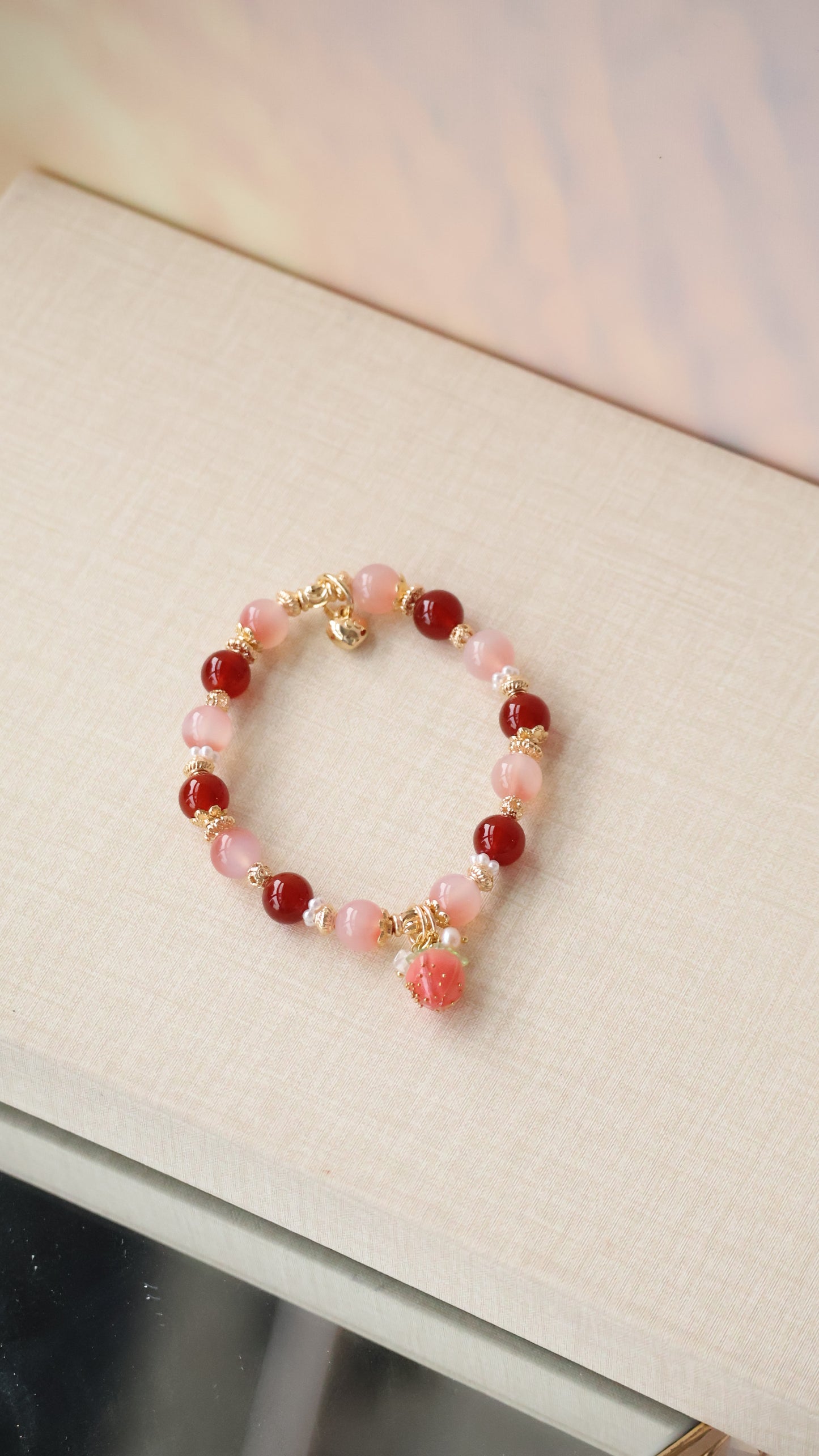 *Backorder* Bloom - Carnelian & Yan Yuan Agate with Bejeweled Strawberry Crystal Bracelet (Elastic)