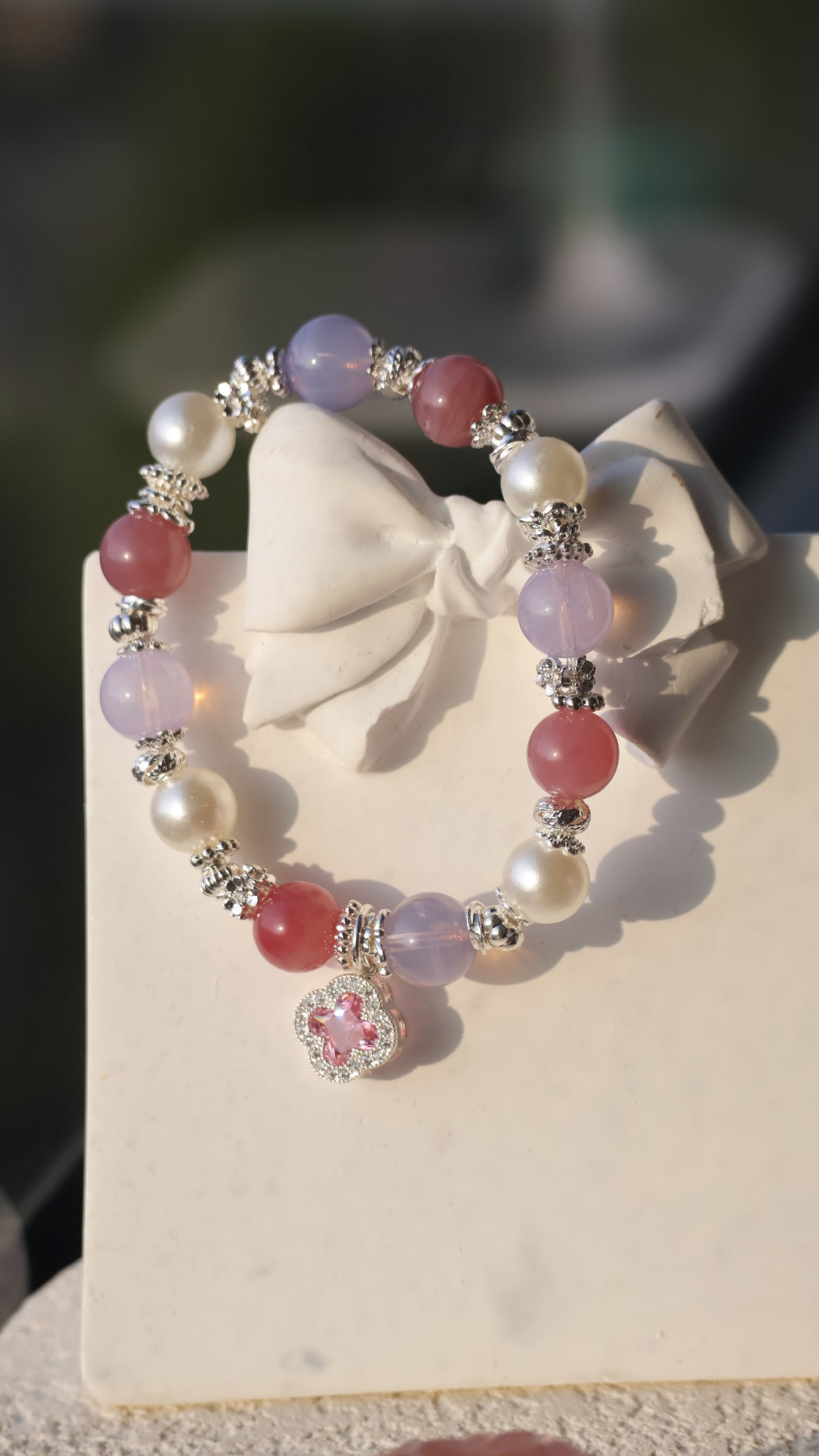 *Instocks* The Original Cordelia - Lavender Moon Quartz & Lavender Rose Quartz Crystal Bracelet (Elastic)