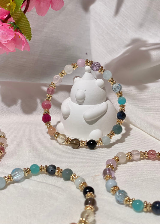 *Instocks* Cheru Customs - Rainbow Duobao 多宝 6mm Crystal Stacker Bracelet 15.5CM
