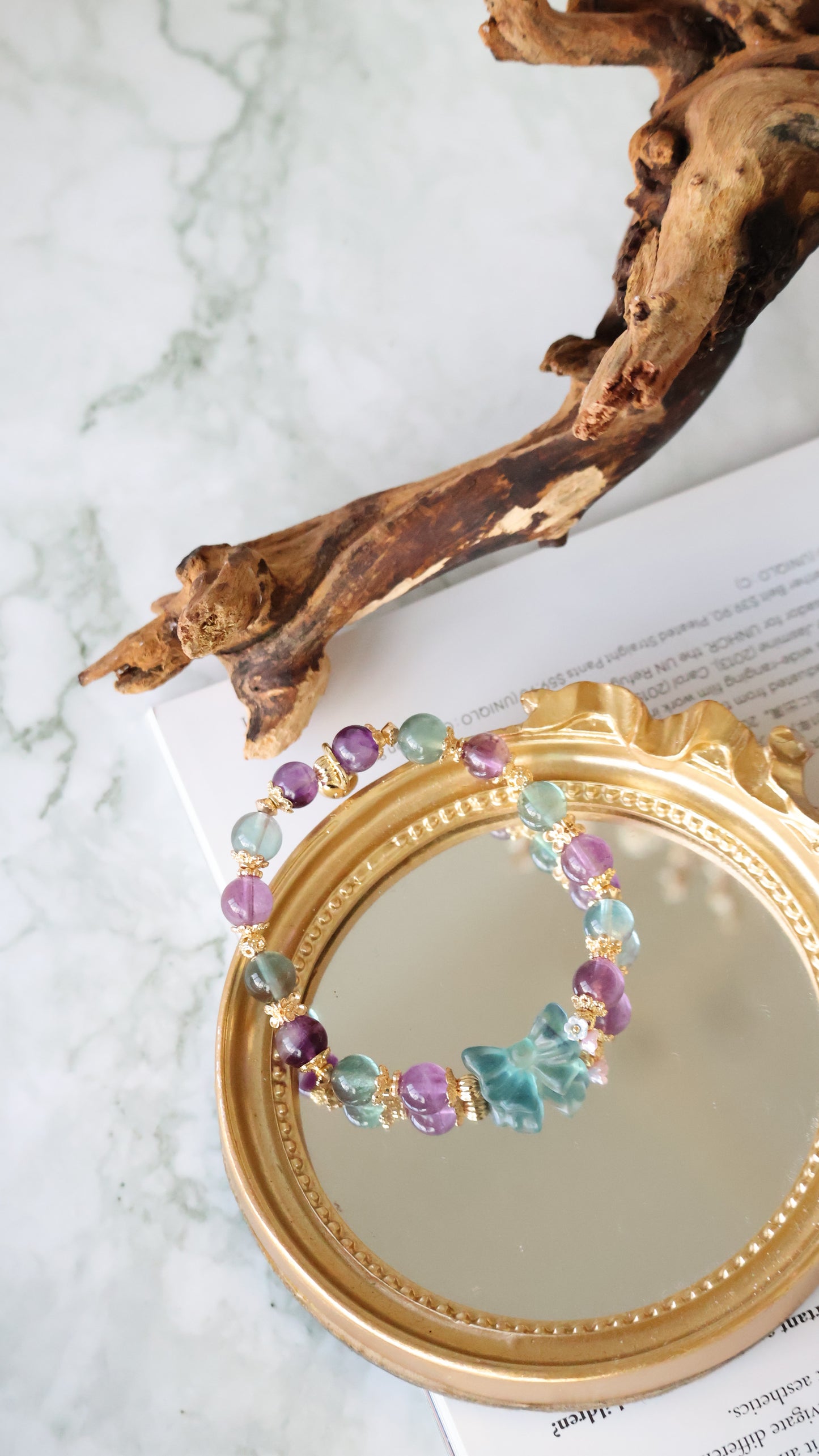 *Instocks* Blue Fluorite & Purple Fluorite with Blue Fluorite Bow Crystal Bracelet (Elastic)