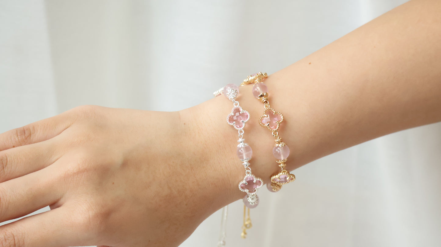 *Backorder* Cloverfull V2 - Rose Quartz/Amethyst/Honey Citrine Crystal Bracelet (Push pull)