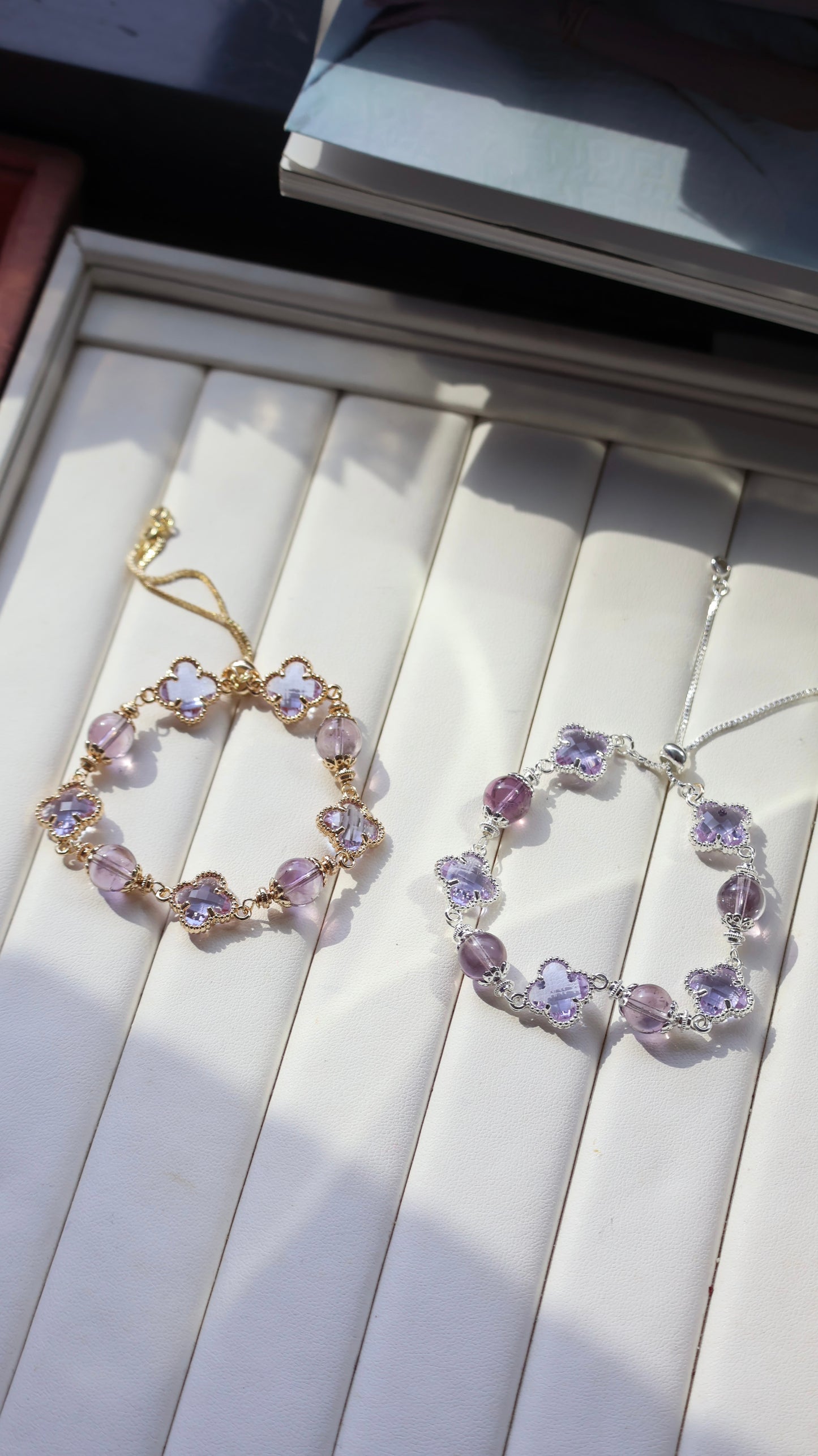 *Backorder* Cloverfull V2 - Rose Quartz/Amethyst/Honey Citrine Crystal Bracelet (Push pull)