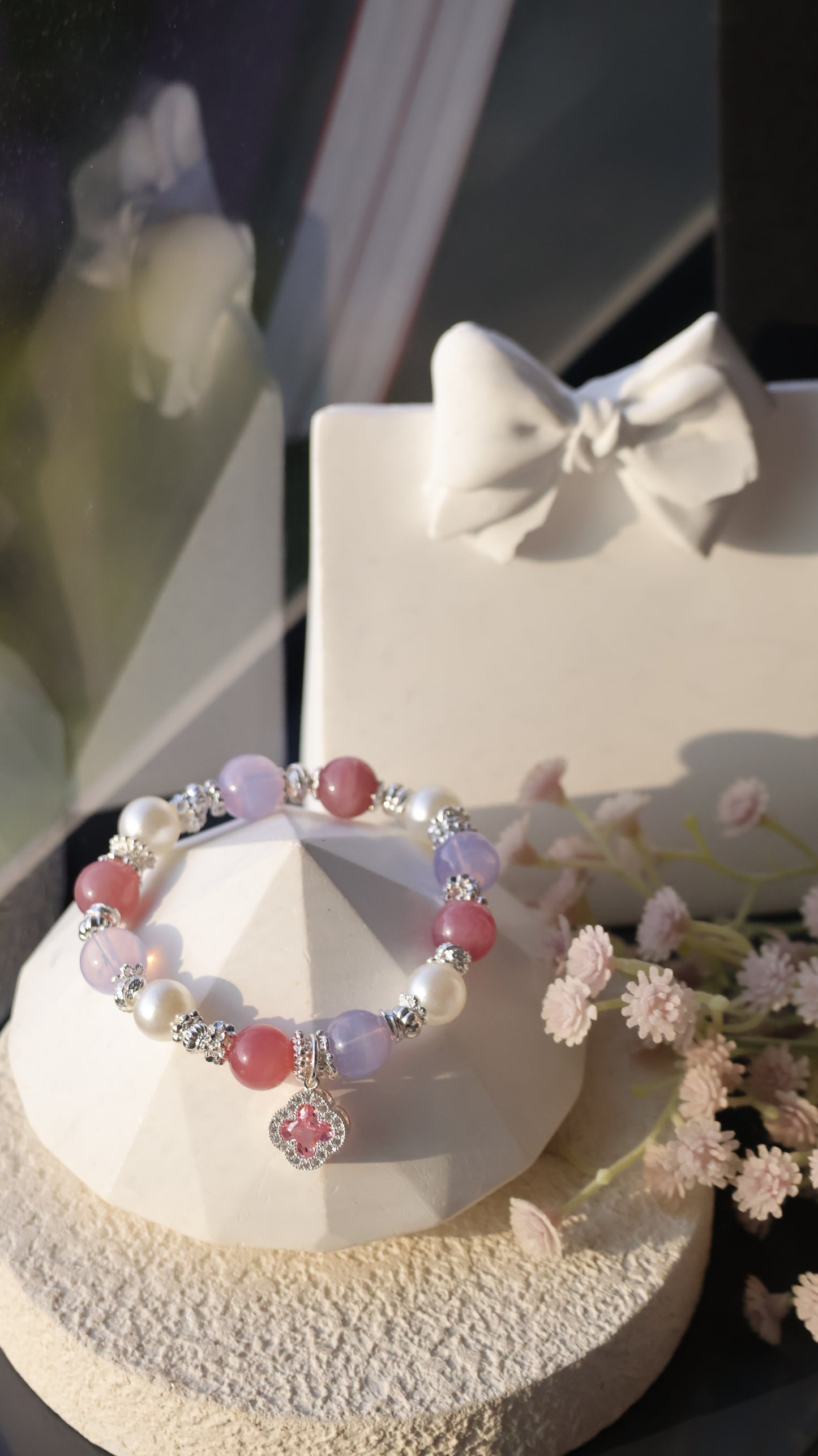 *Instocks* The Original Cordelia - Lavender Moon Quartz & Lavender Rose Quartz Crystal Bracelet (Elastic)