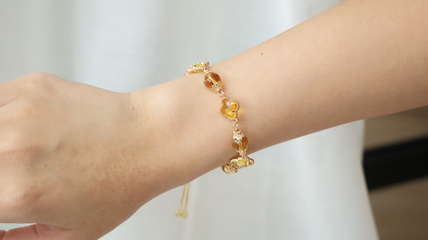 *Backorder* Cloverfull V2 - Rose Quartz/Amethyst/Honey Citrine Crystal Bracelet (Push pull)