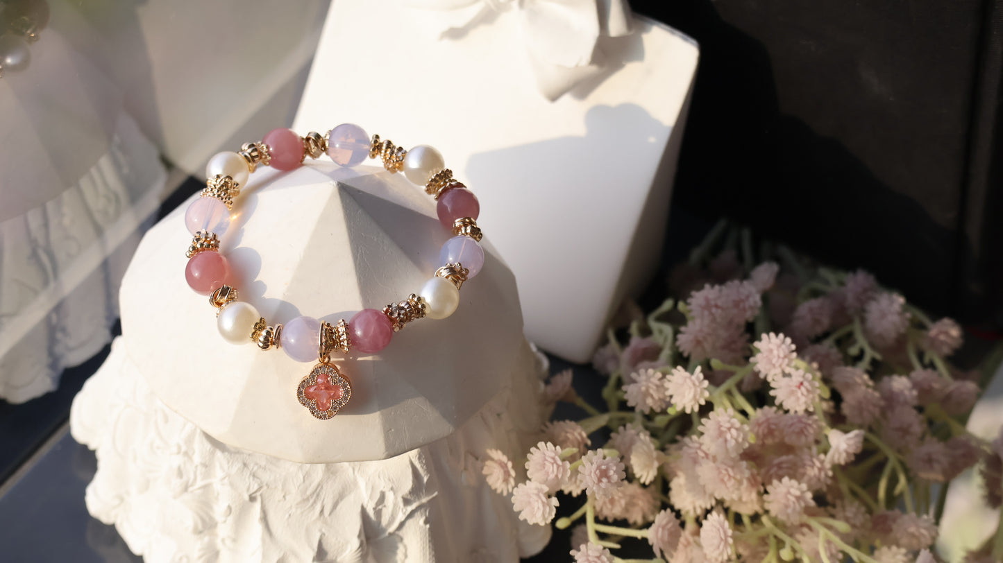 *Instocks* The Original Cordelia - Lavender Moon Quartz & Lavender Rose Quartz Crystal Bracelet (Elastic)