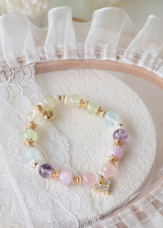 *Instocks* Pastel Duobao 多宝 - Citrine, Lemon Quartz, Aquamarine, Prehnite, Amethyst, Kunzite & Rose Quartz (Without Charm) Crystal Bracelet (Elastic)