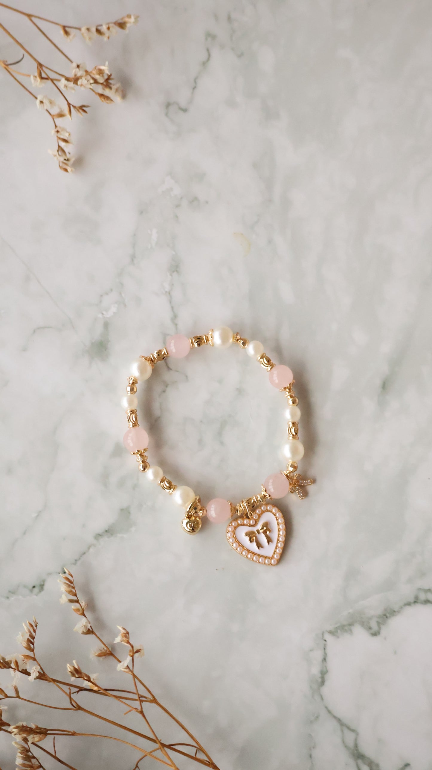 *Instocks* Cherie with Heart & Ribbon Crystal Bracelet (Elastic)