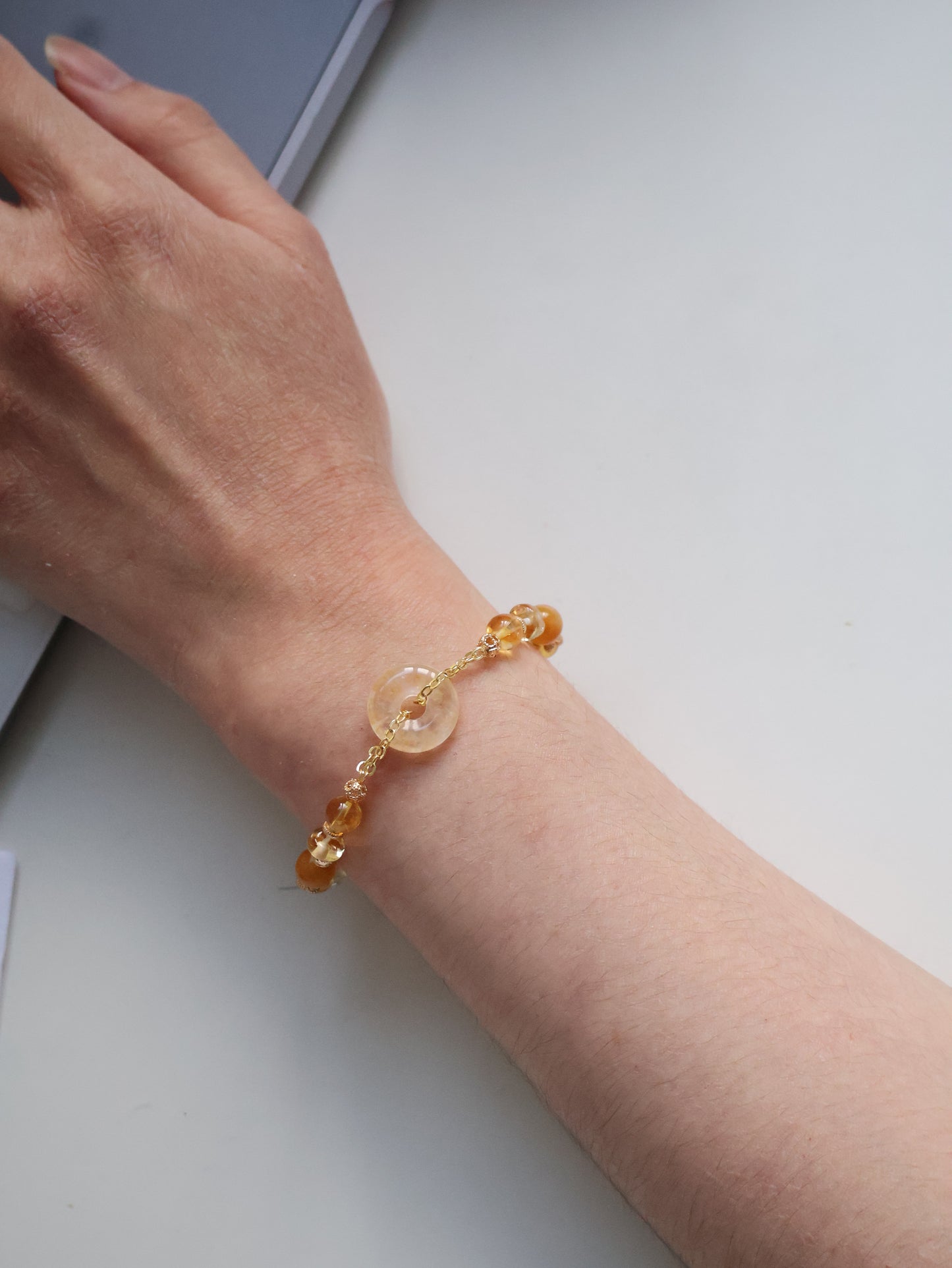 Citrine, Andesine Labradorite & Golden Healer Ping An Kou Crystal Bracelet — Burnt Honey | 6mm (Elastic)