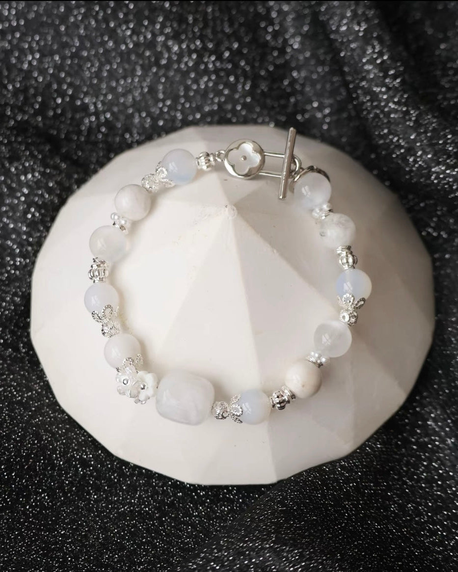 *Instocks* 8mm Satin Spar, White Agate, White Phantom Quartz with OT Clasp