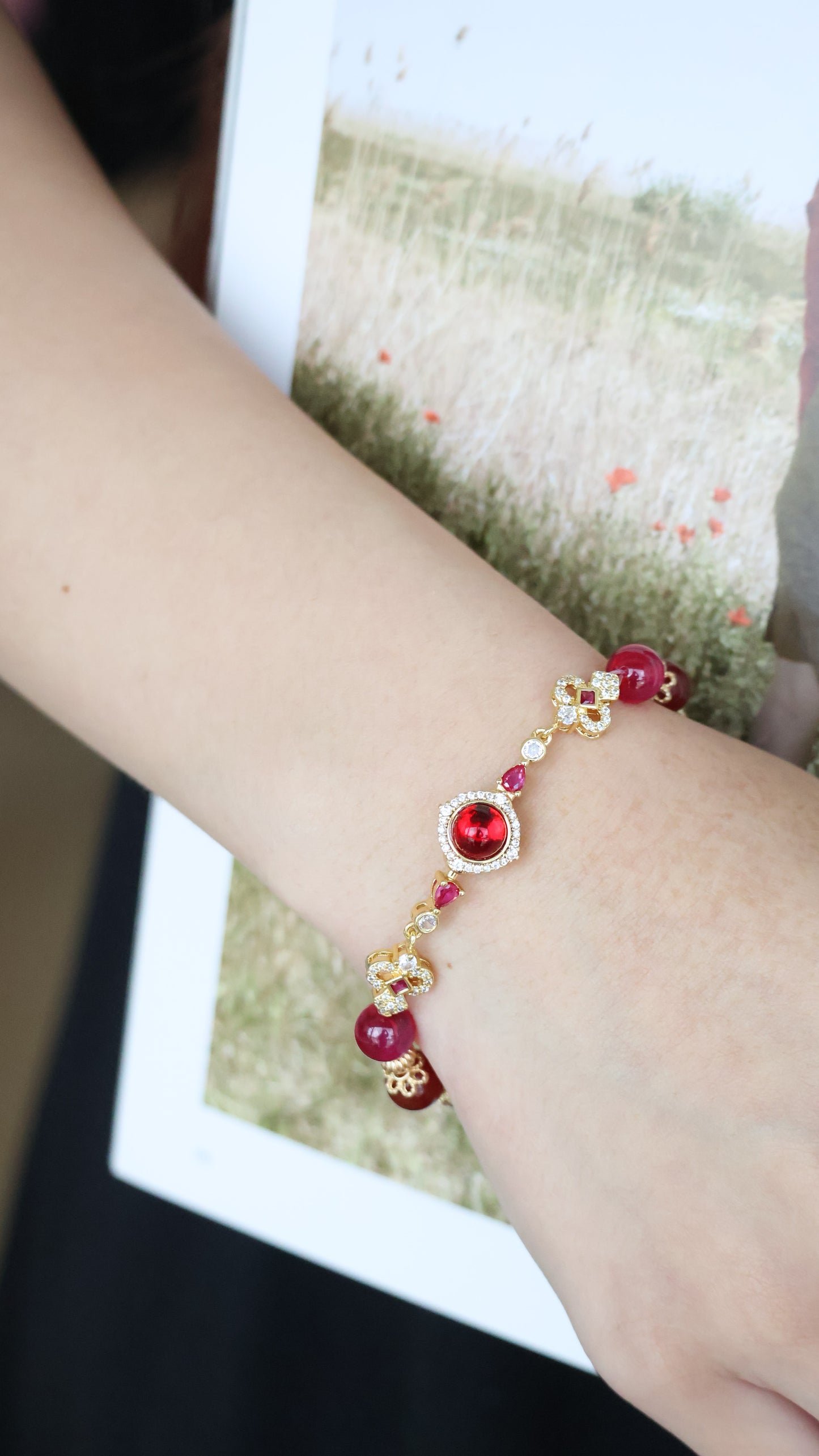 *Instocks* Carnelian & Red Star Ruby with Mystical Chain Crystal Bracelet (Elastic)