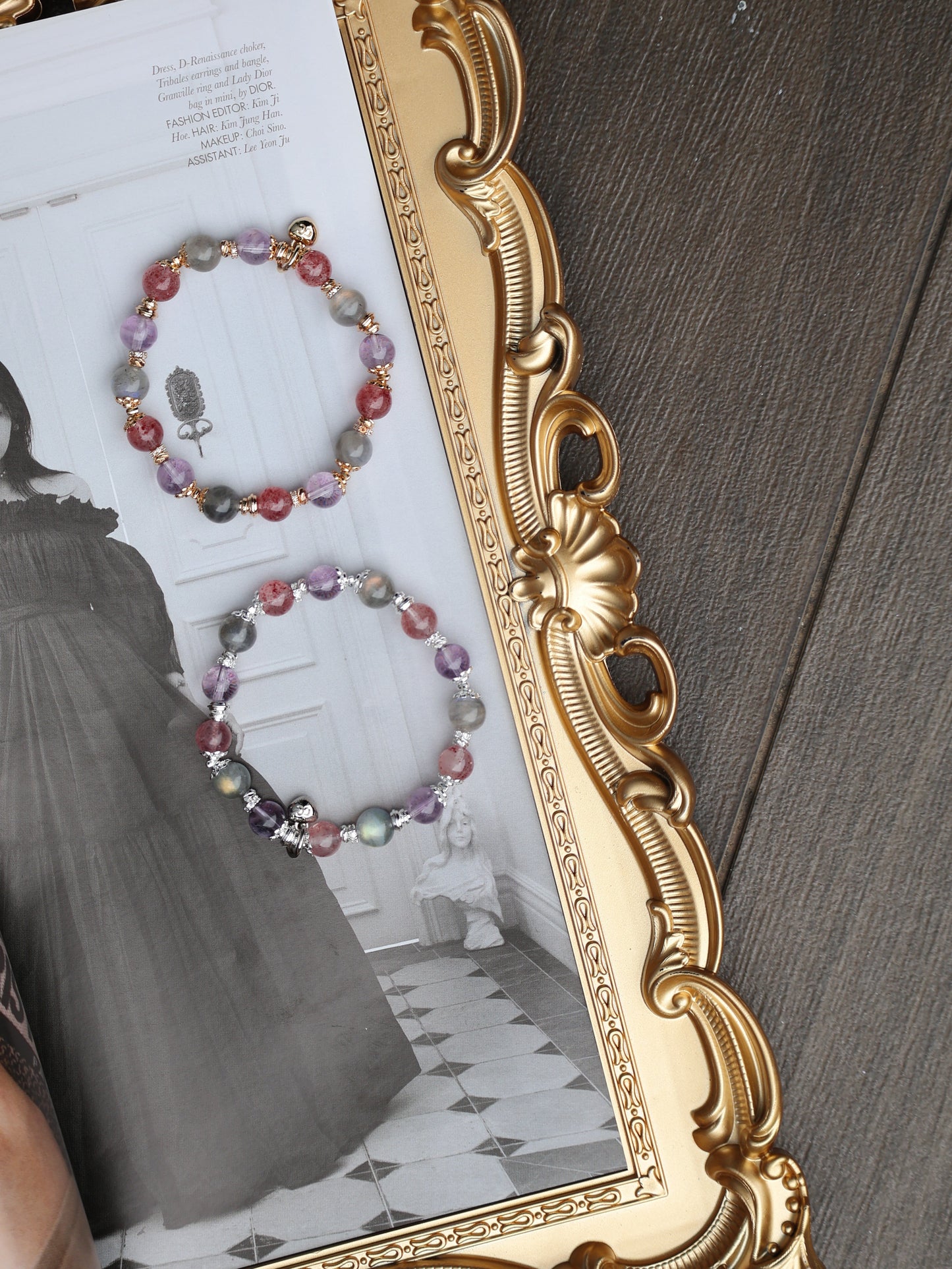Strawberry Quartz, Labradorite, Amethyst — Leo Horoscope Series | 8mm (Elastic)