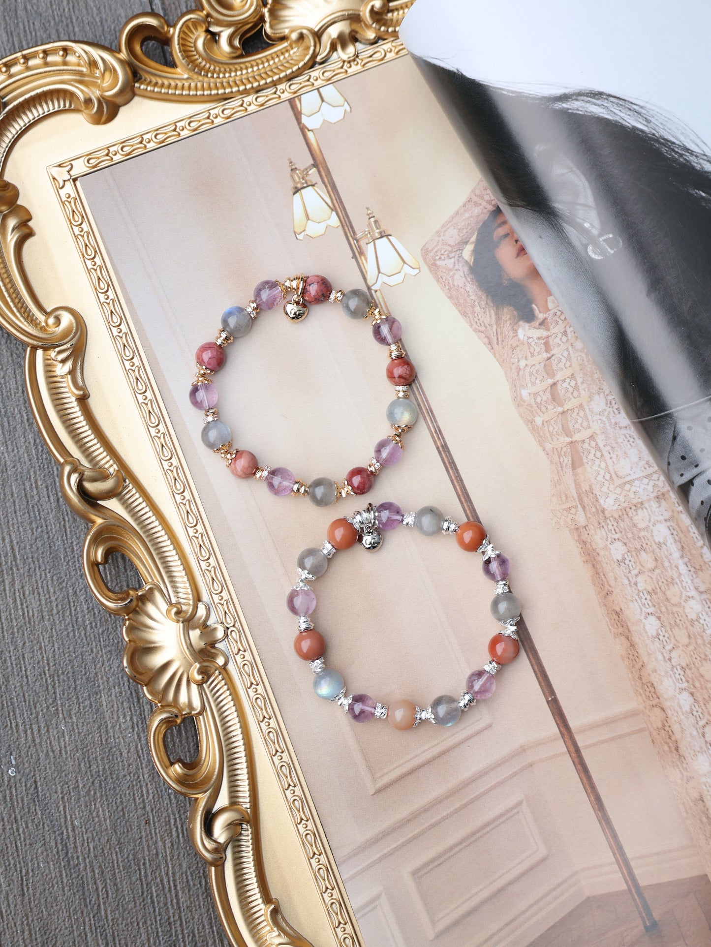 Alashan Agate, Labradorite, Amethyst Crystal Bracelet — Taurus Horoscope Series | 8mm (Elastic)