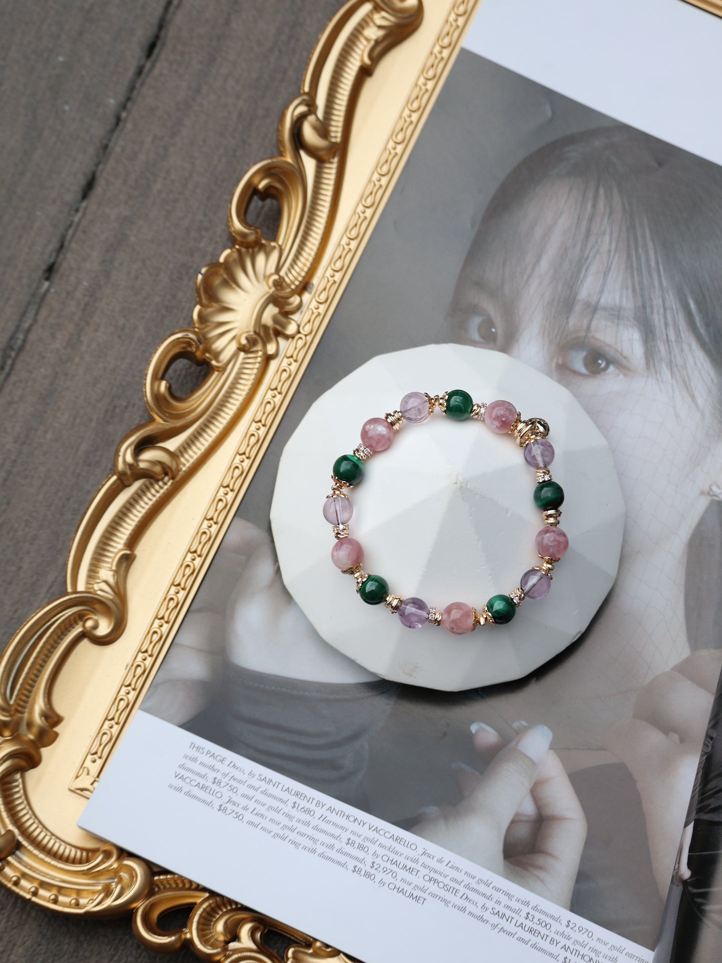 Malachite, Pink Purple Emerald Mica, Amethyst — Capricorn Horoscope Series | 8mm (Elastic)
