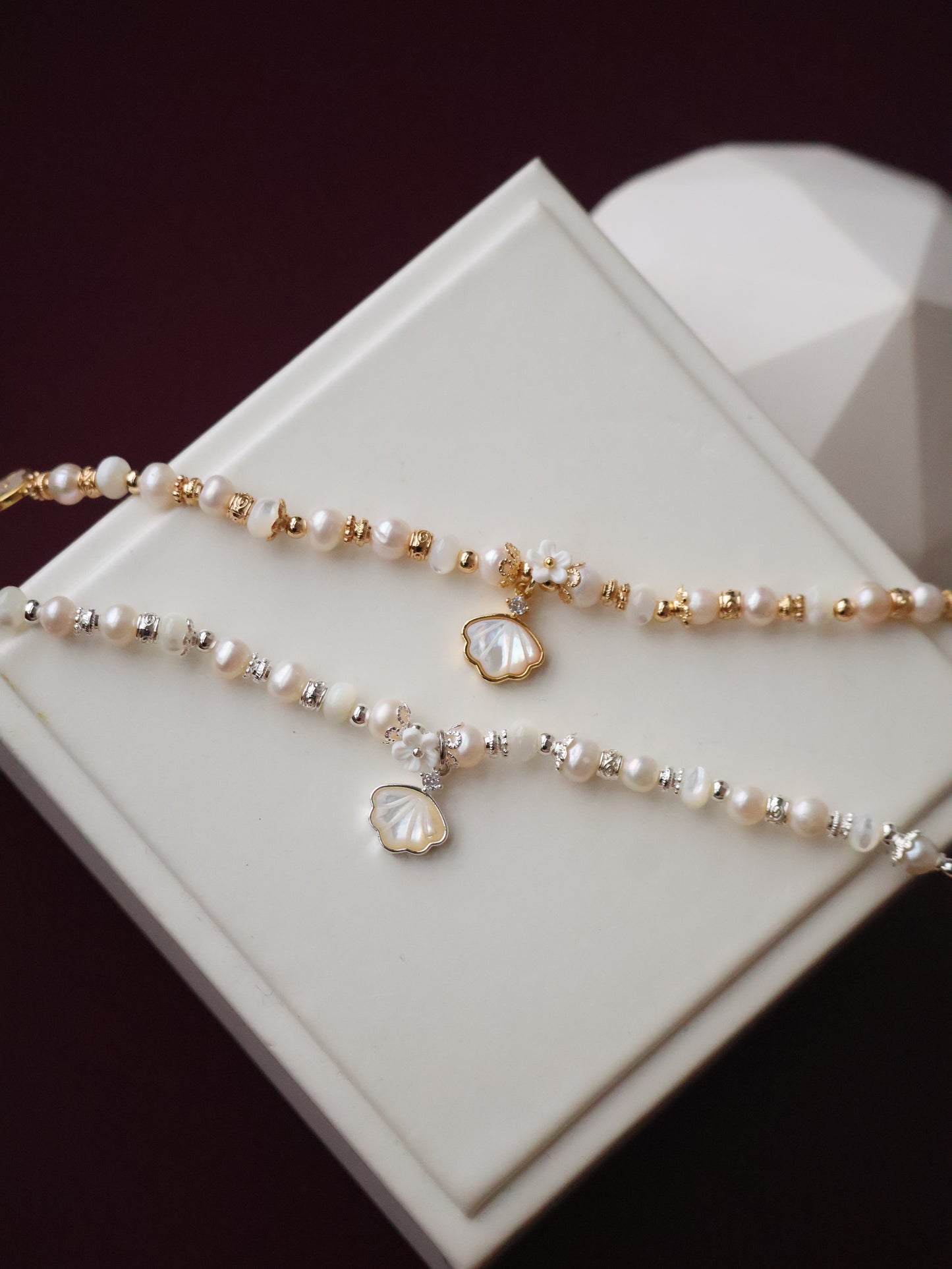 *Instocks* - Yoana - 6mm Fresh Water Pearls & White Conch with Dangly Sea Shell (OT Clasp)