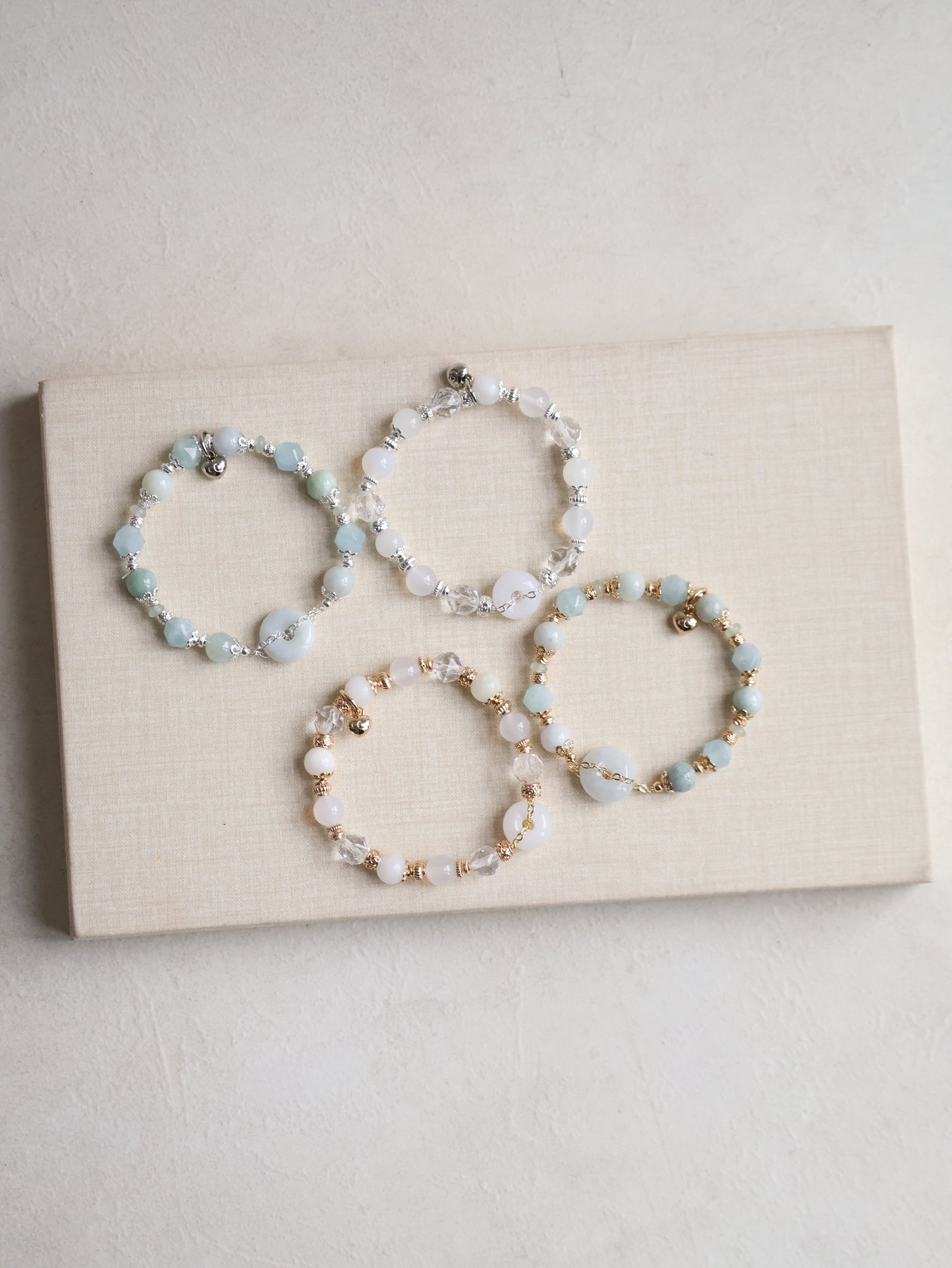 Aquamarine Faceted, Green Jadeite & Green Aventurine — Green Jadevie Ping An Kou | 8mm (Elastic)