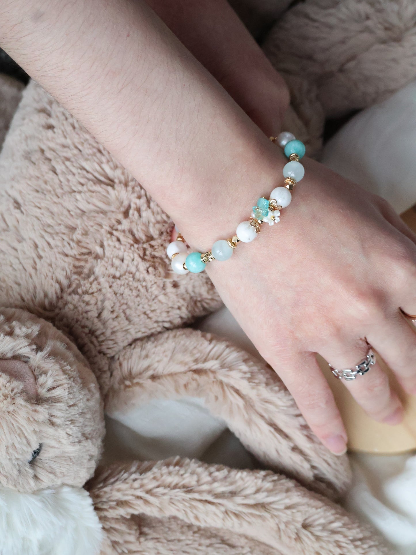 *Instocks* 8mm Freina : Amazonite, Fresh Water Pearl, Aquamarine, Snow Garden Rose Quartz