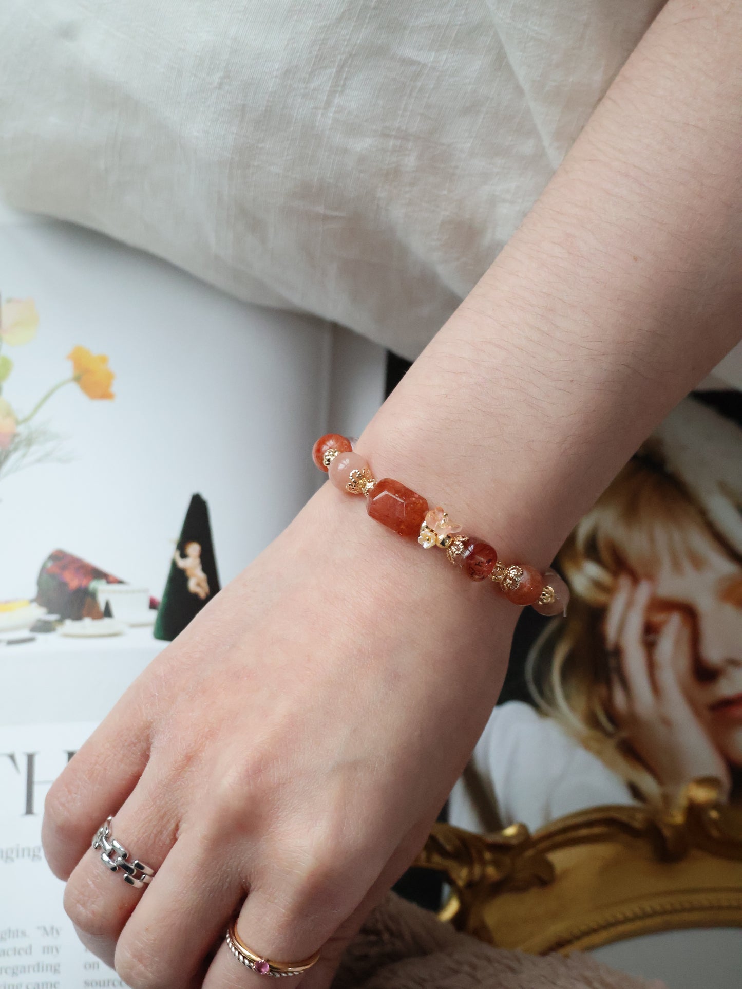 *Instocks* Apricot: 8mm Sunstone, Fire Quartz, Peach Moonstone